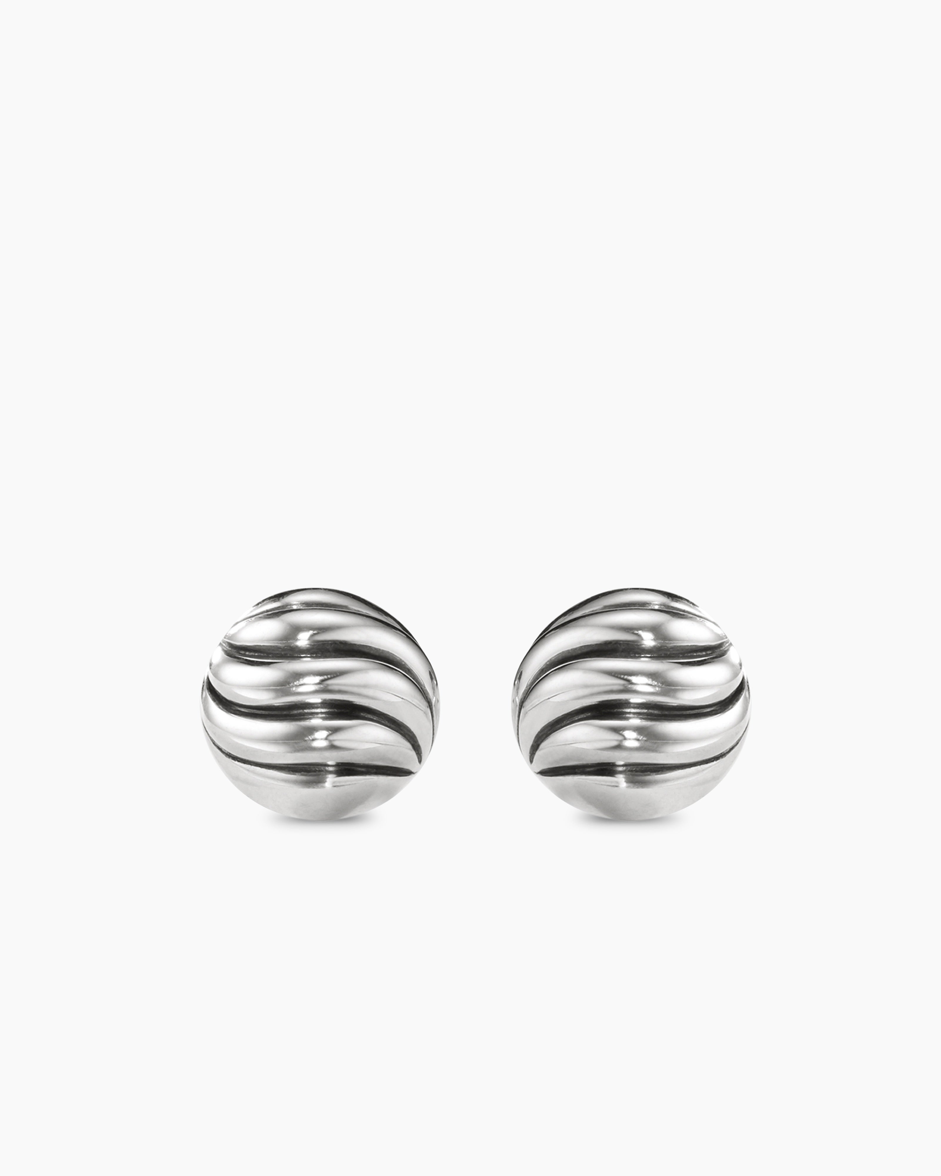 Womens Sculpted Cable Stud Earrings in Sterling Silver, 8mm