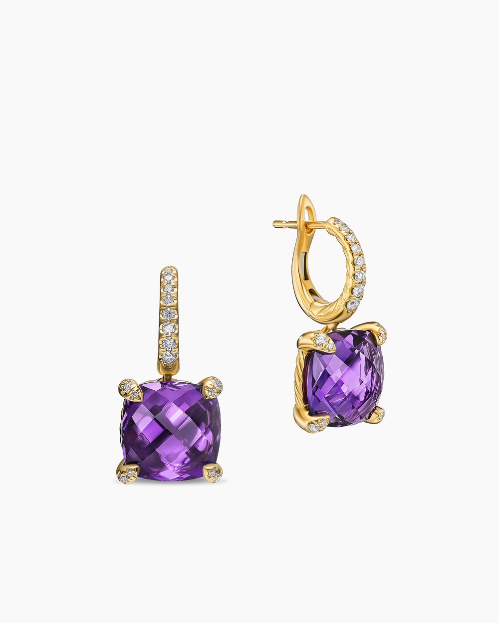 Womens Chatelaine® Drop Earrings in 18K Yellow Gold with Amethyst and Diamonds, 11mm