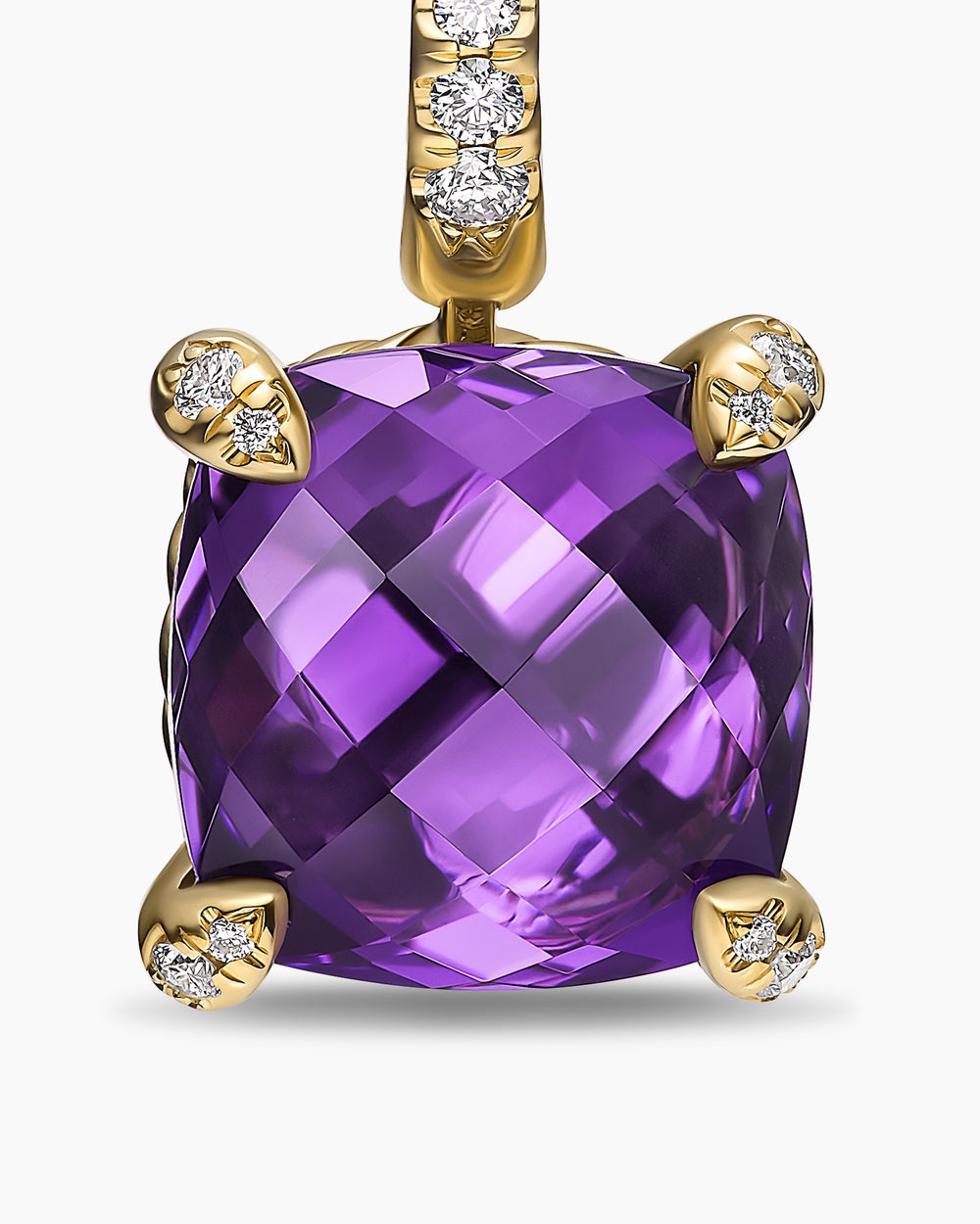 Womens Chatelaine® Drop Earrings in 18K Yellow Gold with Amethyst and Diamonds, 11mm