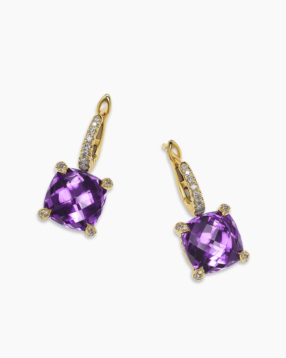 Womens Chatelaine® Drop Earrings in 18K Yellow Gold with Amethyst and Diamonds, 11mm