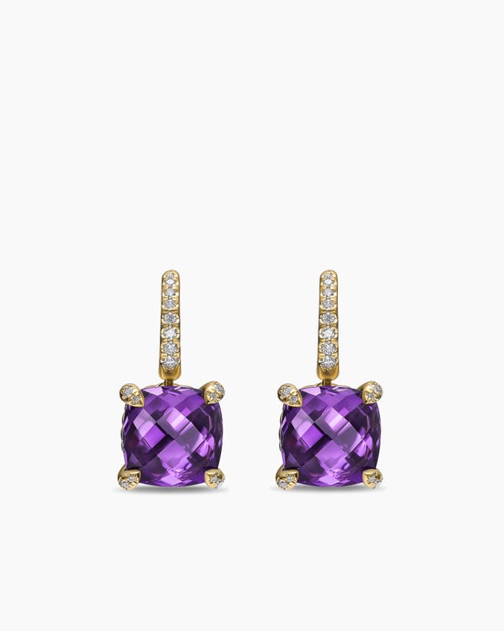 Boucles d’oreilles pendantes Chatelaine® en or jaune 18 carats avec améthyste et diamants, 11 mm