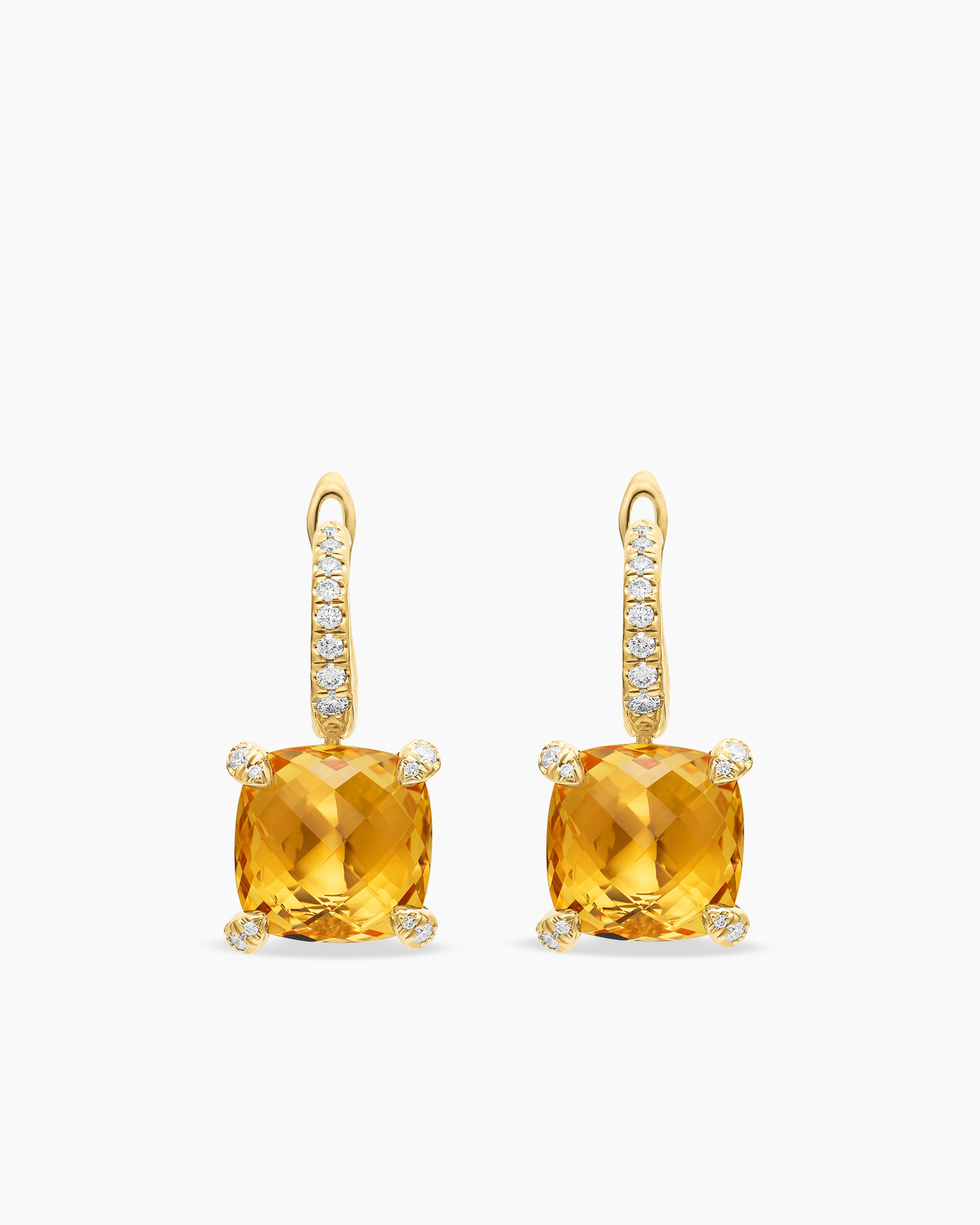 Womens Chatelaine&reg; Drop Earrings in 18K Yellow Gold with Citrine and Diamonds, 11mm