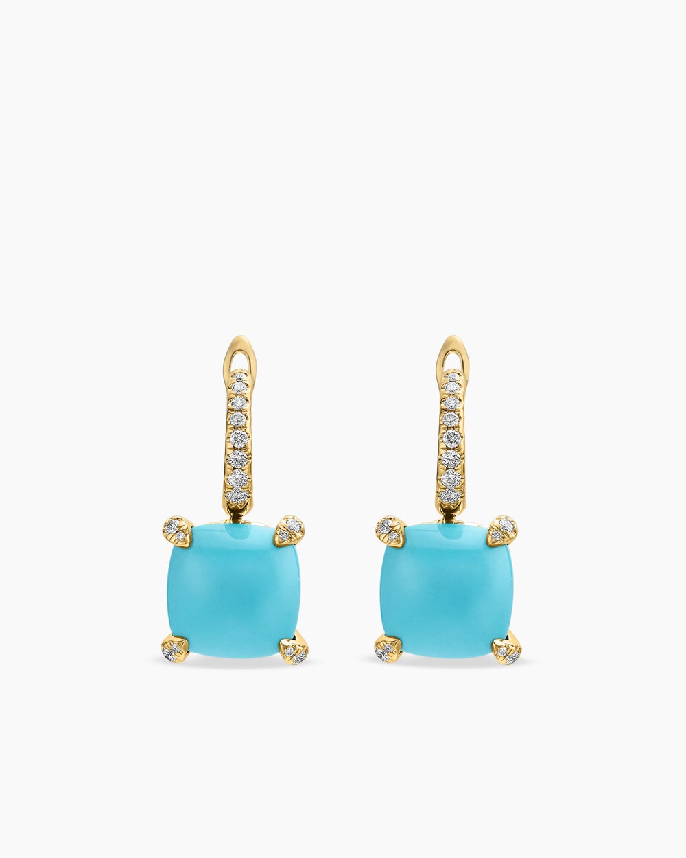Womens Chatelaine® Drop Earrings in 18K Yellow Gold with Turquoise and Diamonds, 11mm
