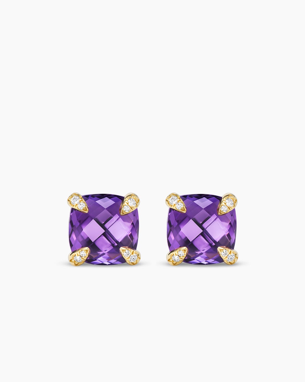 Womens Chatelaine® Stud Earrings in 18K Yellow Gold with Amethyst and Diamonds, 8mm
