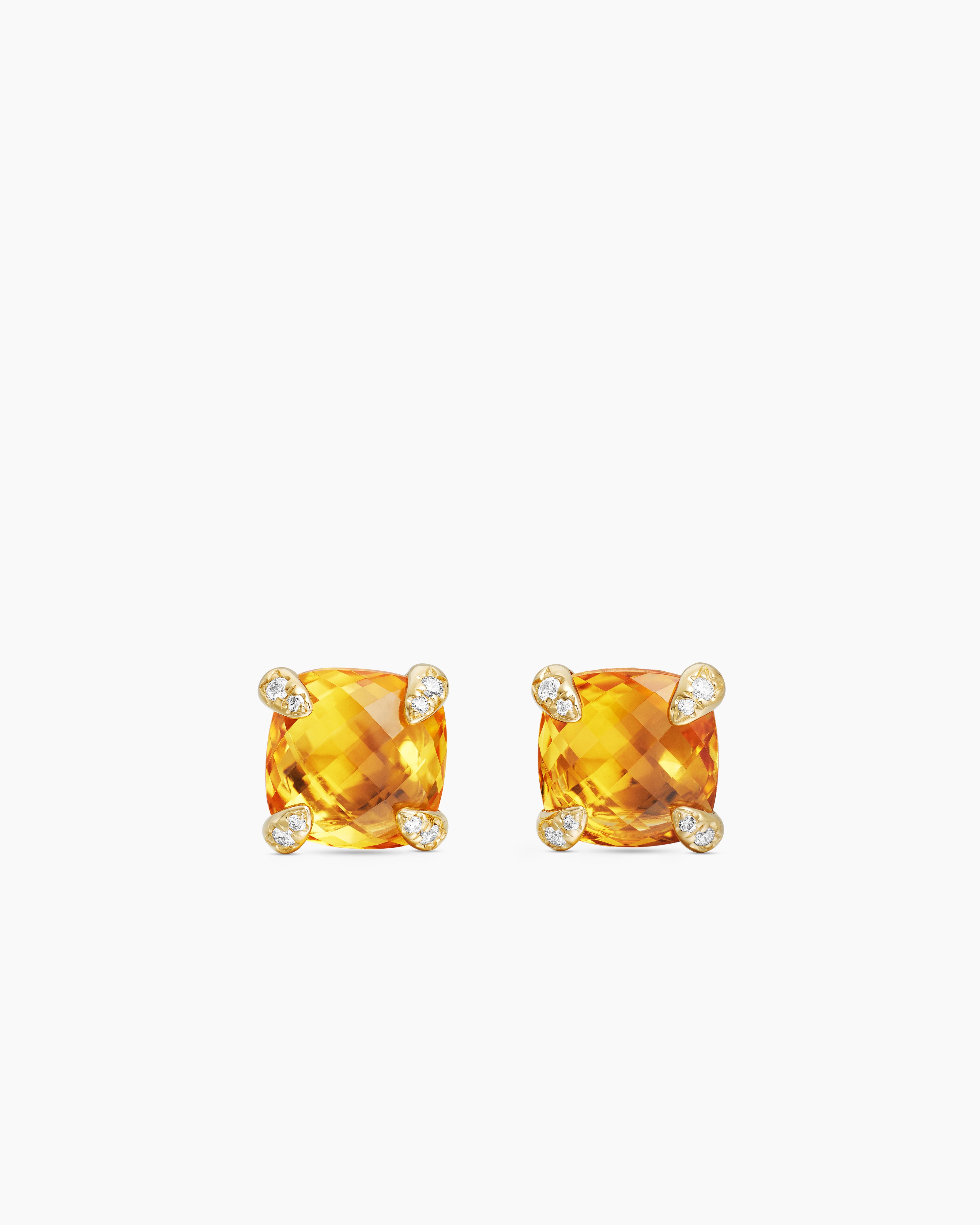 Womens Chatelaine&reg; Stud Earrings in 18K Yellow Gold with Citrine and Diamonds, 8mm