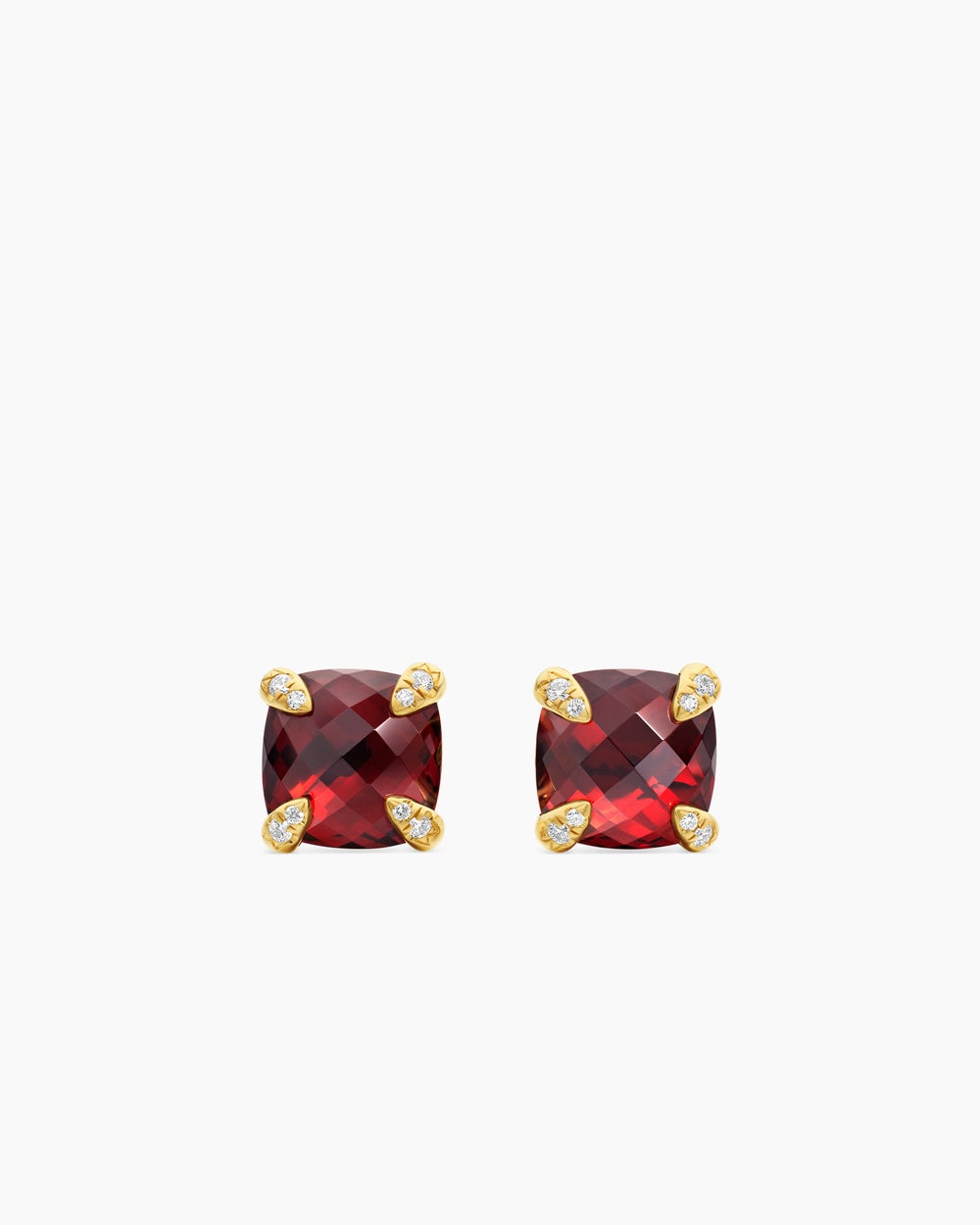 Womens Chatelaine® Stud Earrings in 18K Yellow Gold with Garnet and Diamonds, 8mm