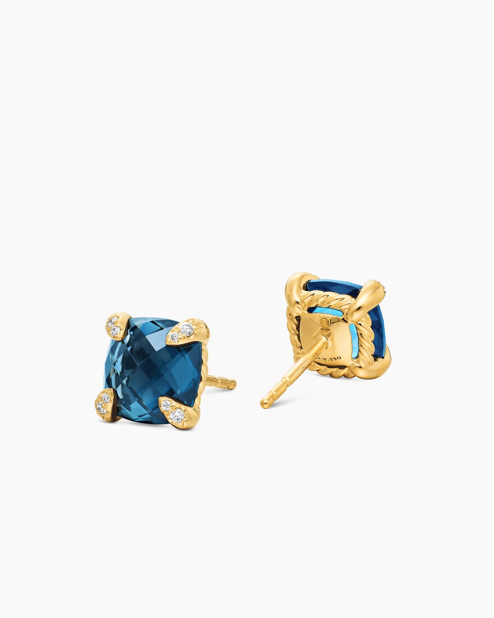 Womens Chatelaine® Stud Earrings in 18K Yellow Gold with Hampton Blue Topaz and Diamonds, 8mm