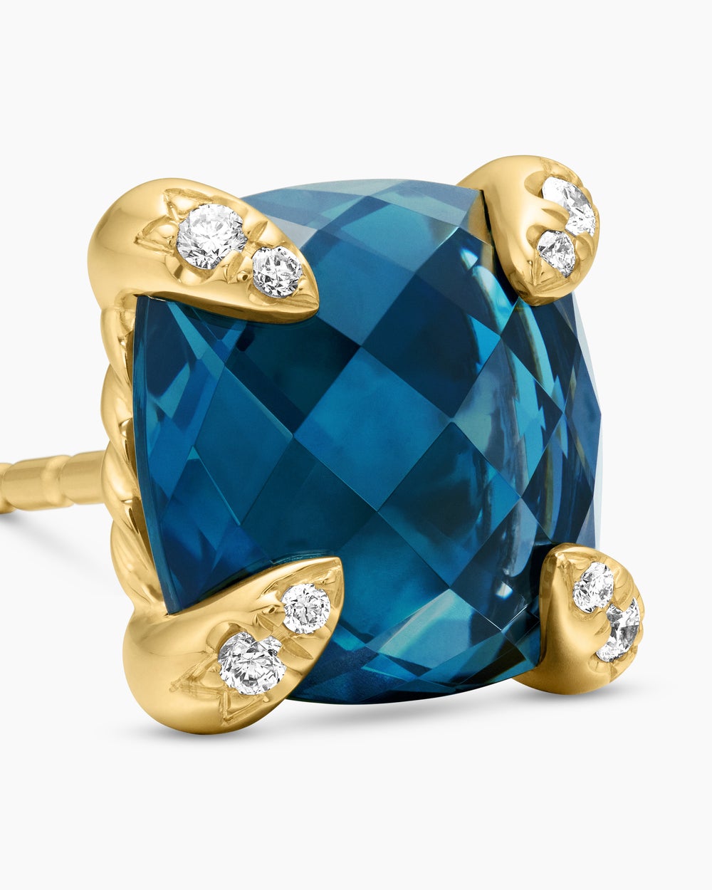 Womens Chatelaine® Stud Earrings in 18K Yellow Gold with Hampton Blue Topaz and Diamonds, 8mm