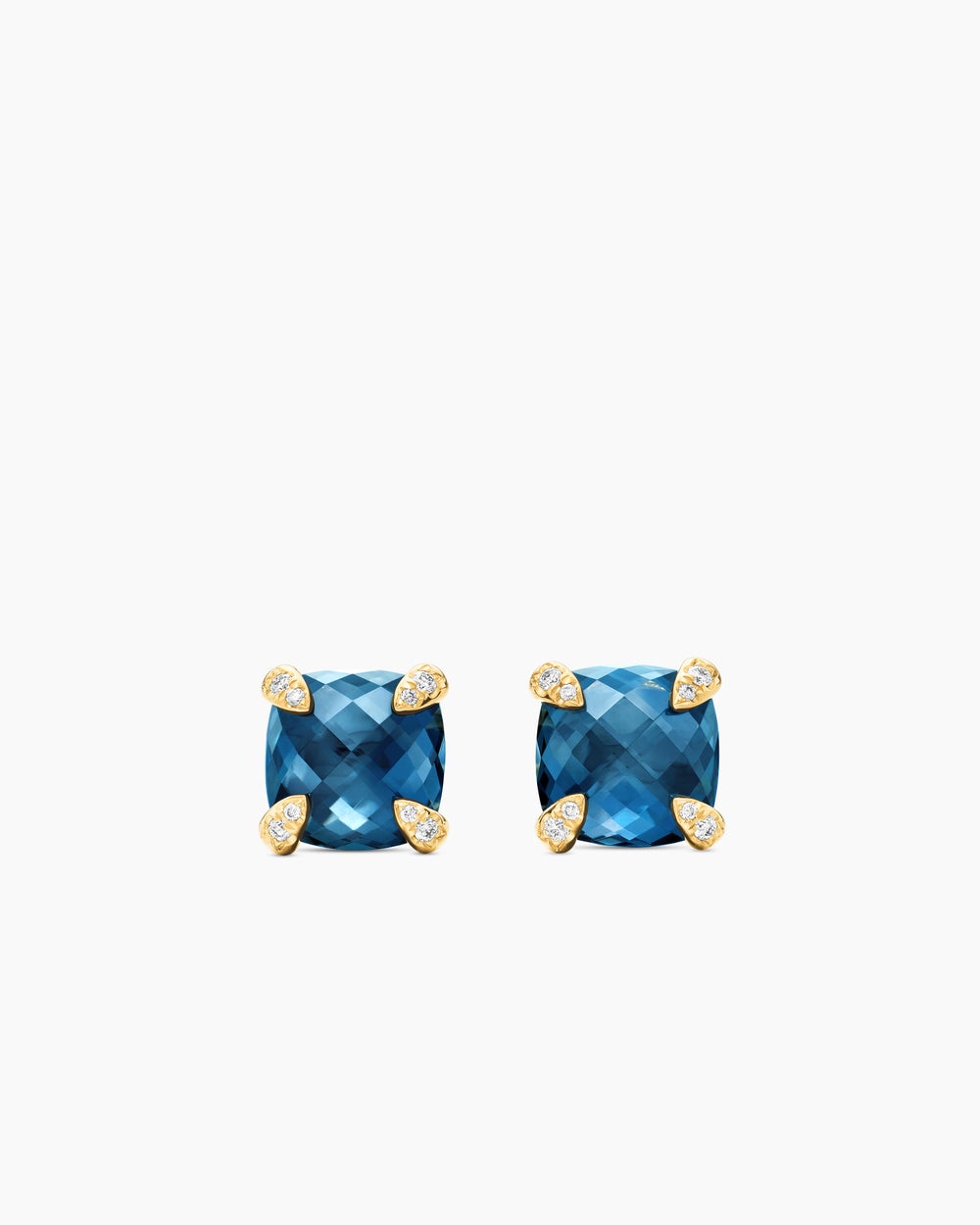 Womens Chatelaine® Stud Earrings in 18K Yellow Gold with Hampton Blue Topaz and Diamonds, 8mm