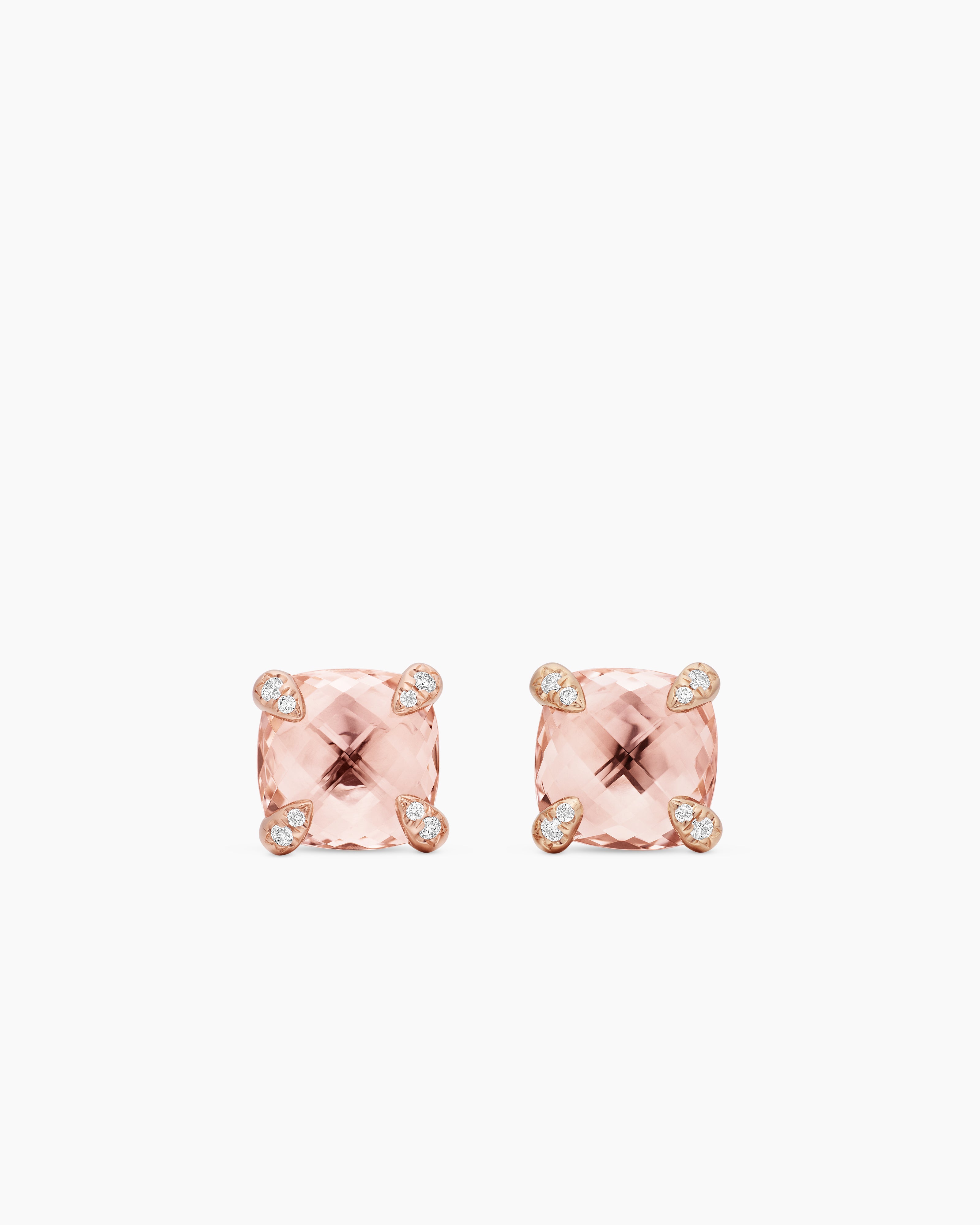 Womens Chatelaine&reg; Stud Earrings in 18K Rose Gold with Morganite and Diamonds, 8mm