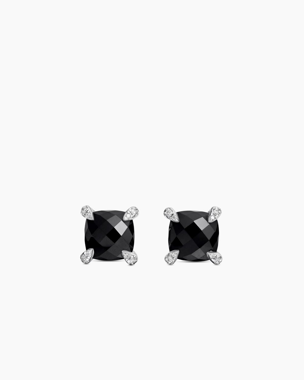 Womens Chatelaine® Stud Earrings in Sterling Silver with Black Onyx and Diamonds, 9mm