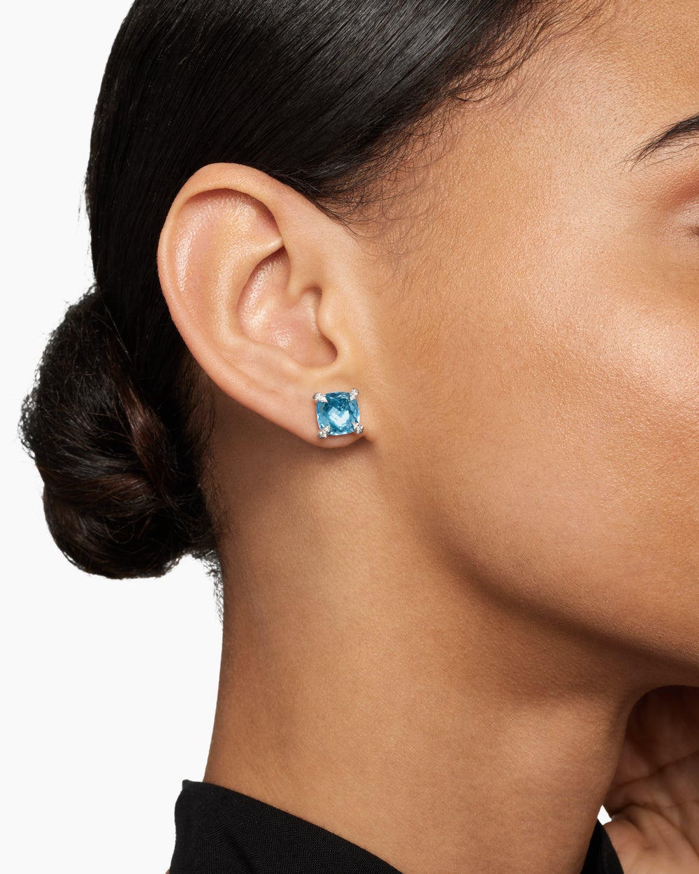 Clous d’oreilles Chatelaine® en argent massif avec topaze bleue et diamants, 9 mm femme