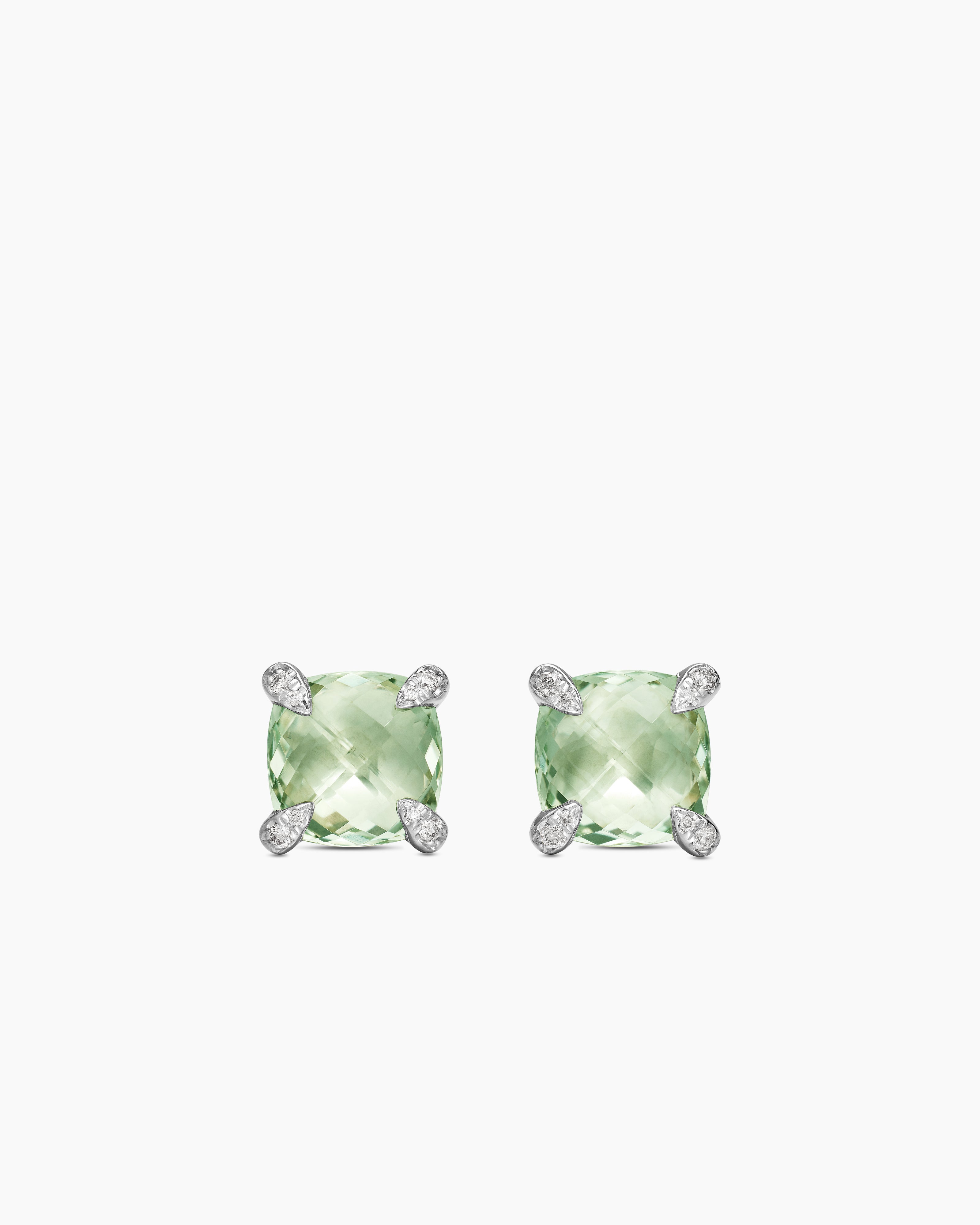 Clous d&rsquo;oreilles Chatelaine&reg; en argent massif avec quartz prase et diamants, 9 mm femme 