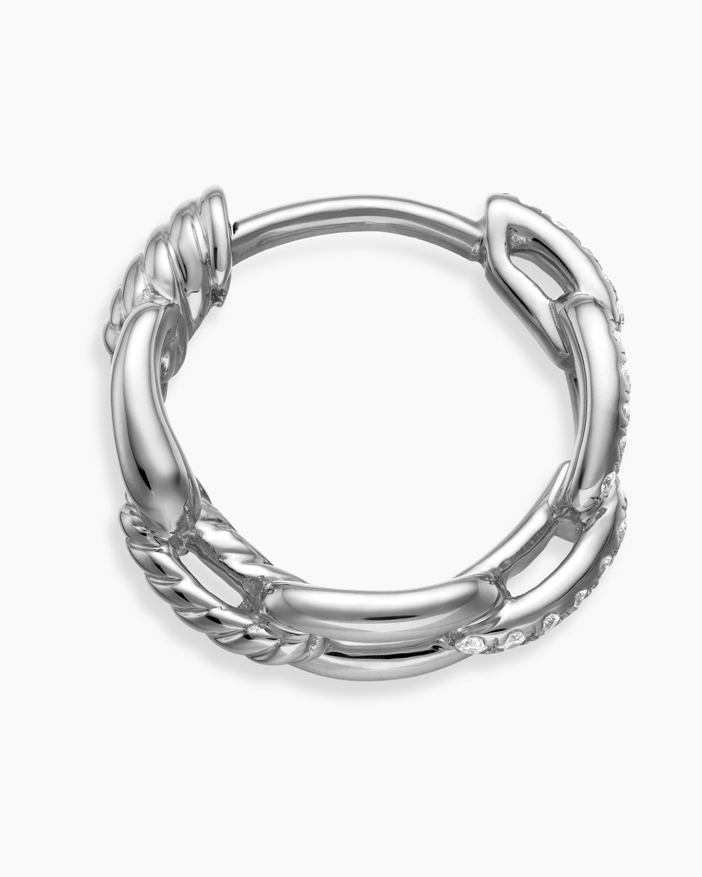 Womens Stax Chain Link Huggie Hoop Earrings in 18K White Gold with Diamonds, 12.5mm