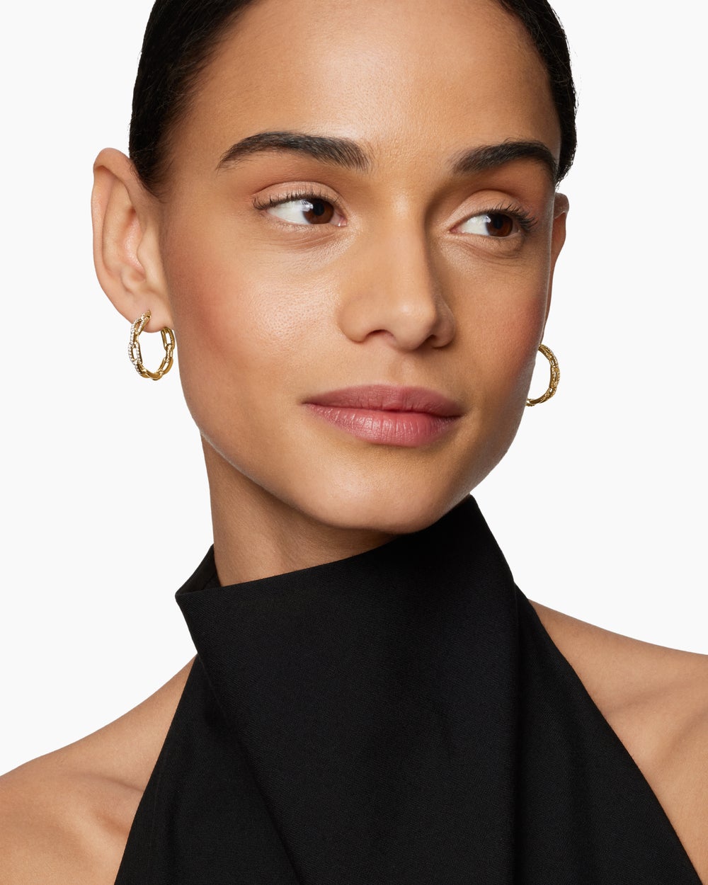 Womens Stax Chain Link Hoop Earrings in 18K Yellow Gold with Diamonds, 23.8mm