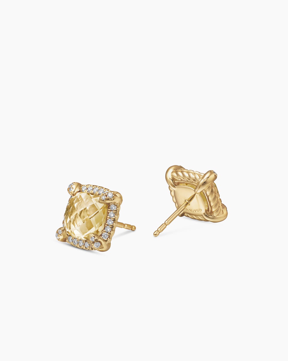 Womens Chatelaine® Pavé Bezel Stud Earrings in 18K Yellow Gold with Champagne Citrine and Diamonds, 8mm