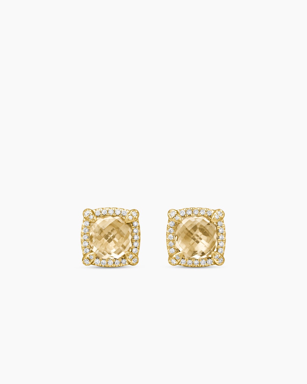 Womens Chatelaine® Pavé Bezel Stud Earrings in 18K Yellow Gold with Champagne Citrine and Diamonds, 8mm