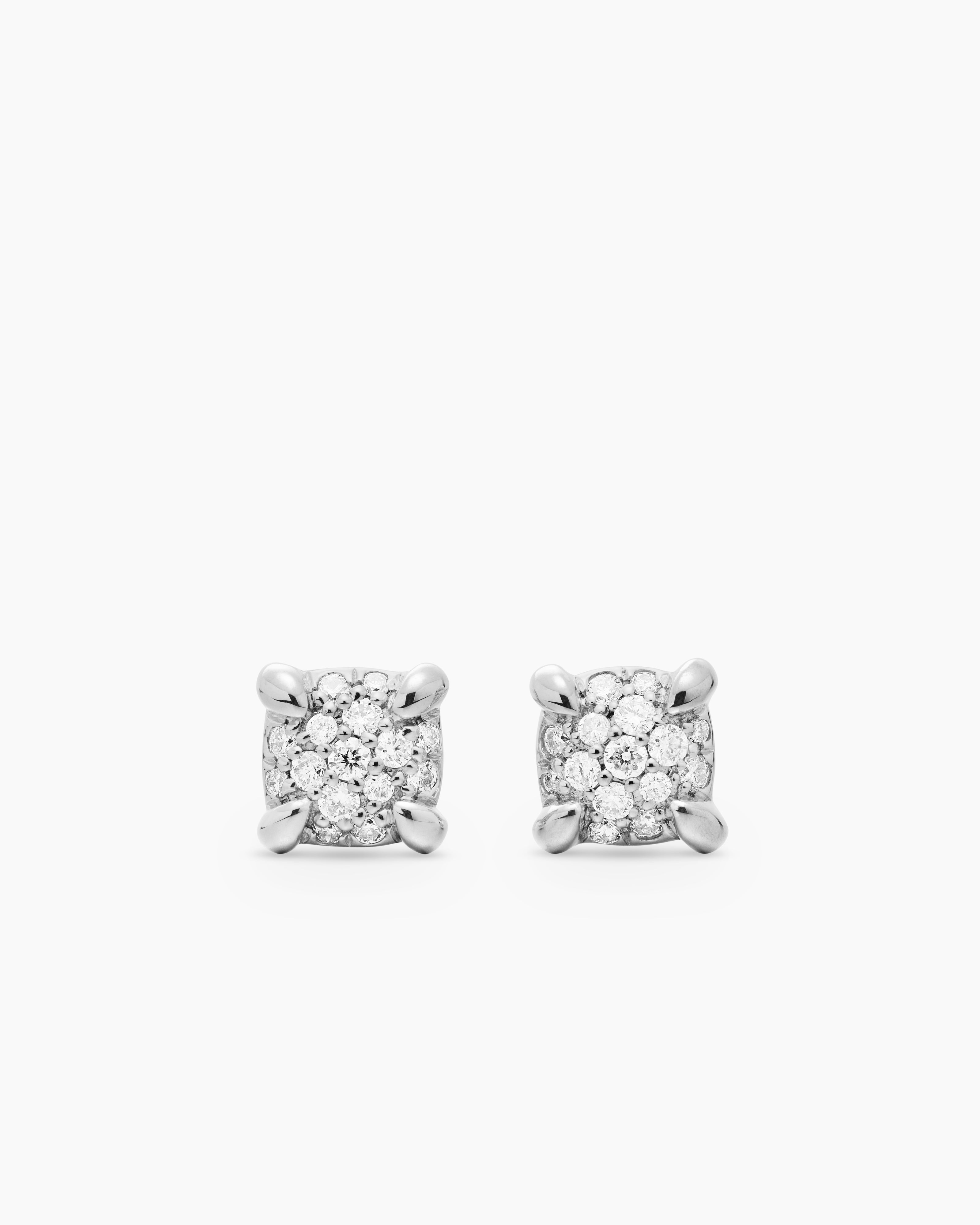 Womens Petite Chatelaine&reg; Stud Earrings in 18K White Gold with Pav&eacute; Diamonds, 5mm