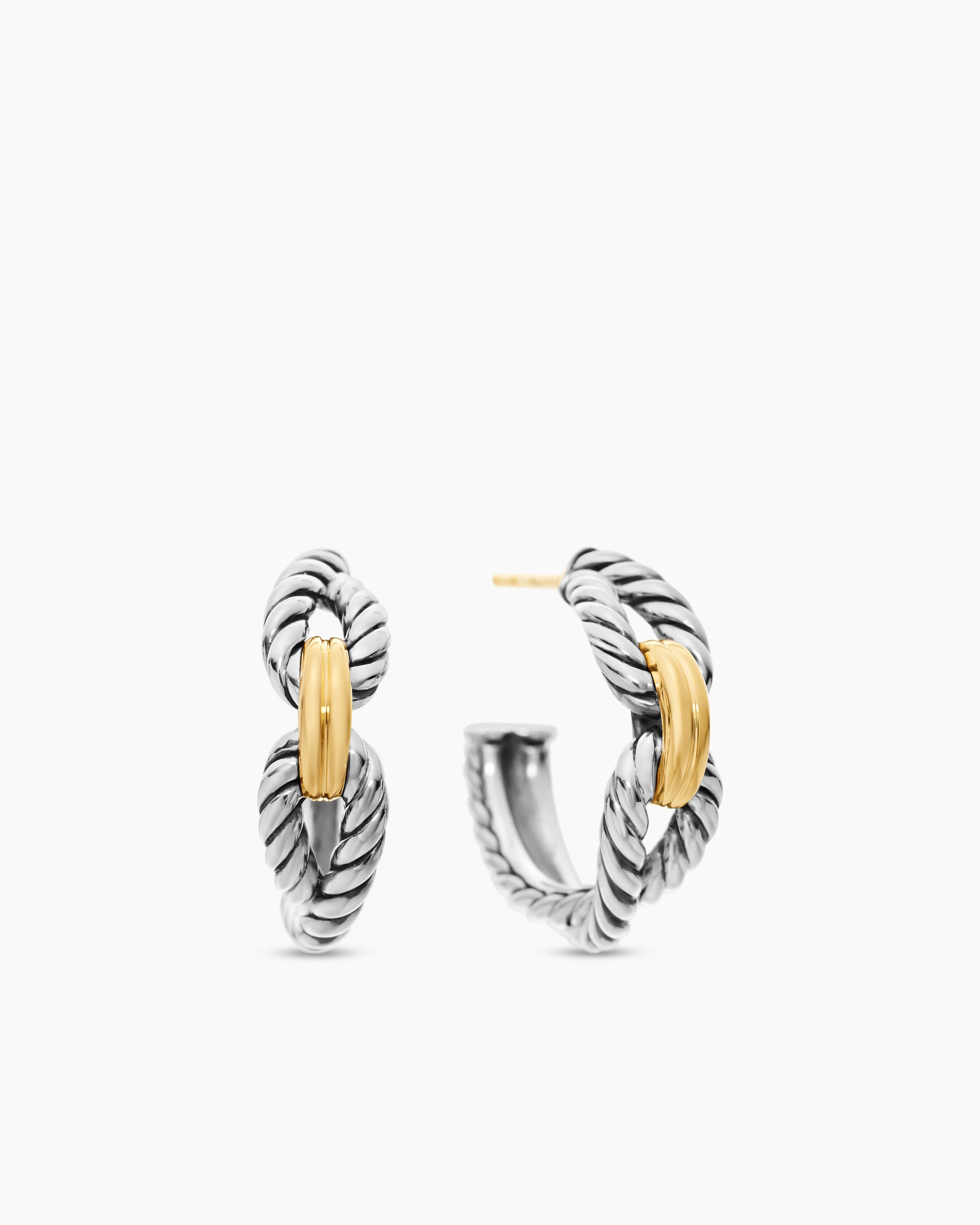 Womens Cable Loop Hoop Earrings in Sterling Silver with 18K Yellow Gold, 22mm