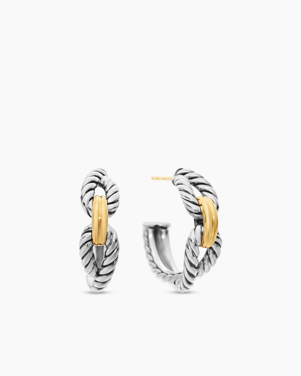 Womens Cable Loop Hoop Earrings in Sterling Silver with 18K Yellow Gold, 22mm