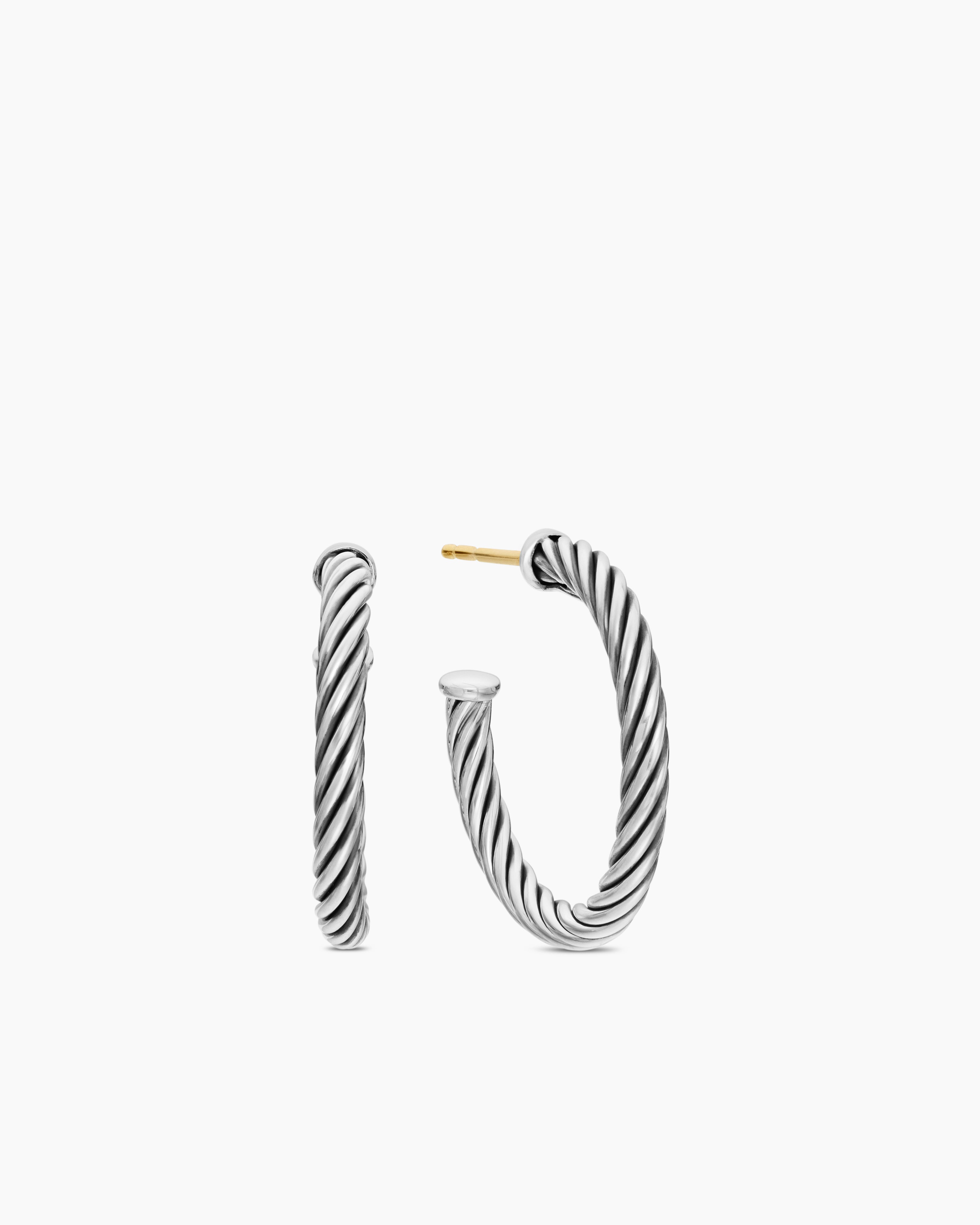 Womens Cable Hoop Earrings in Sterling Silver, 3/4in