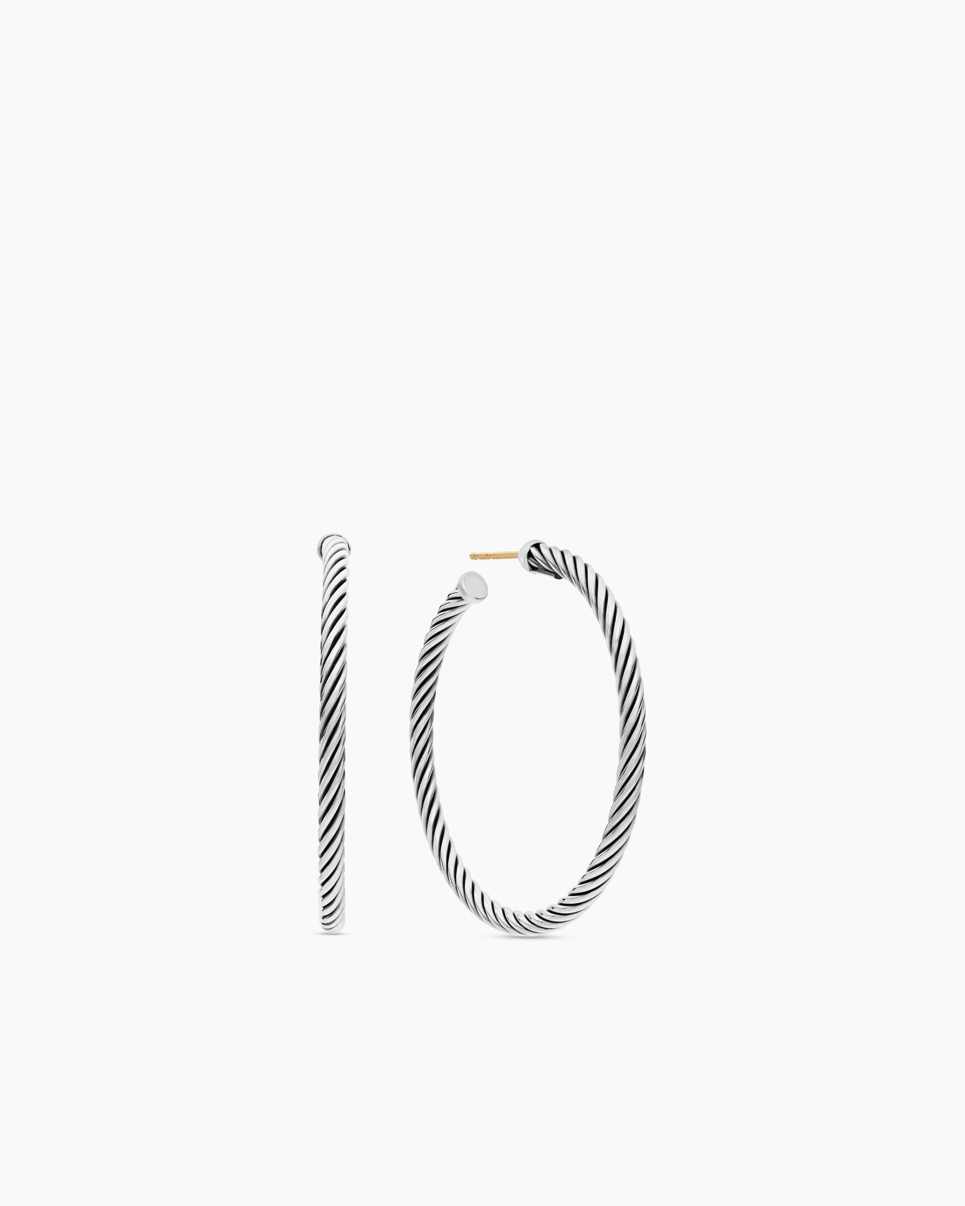Womens Cable Hoop Earrings in Sterling Silver, 1.5in