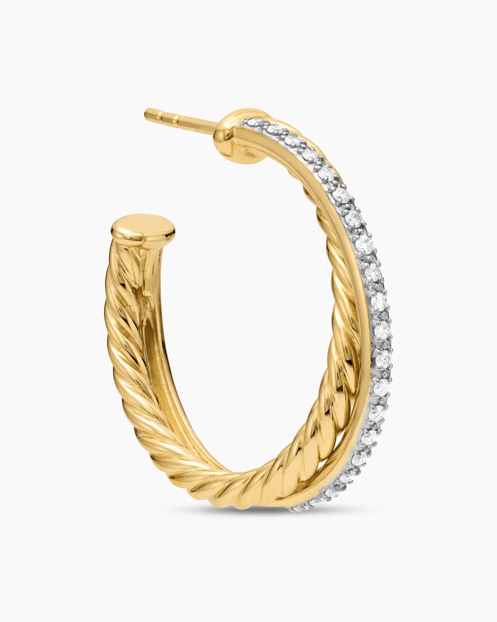 Womens Crossover Hoop Earrings in 18K Yellow Gold with Diamonds, 26.5mm