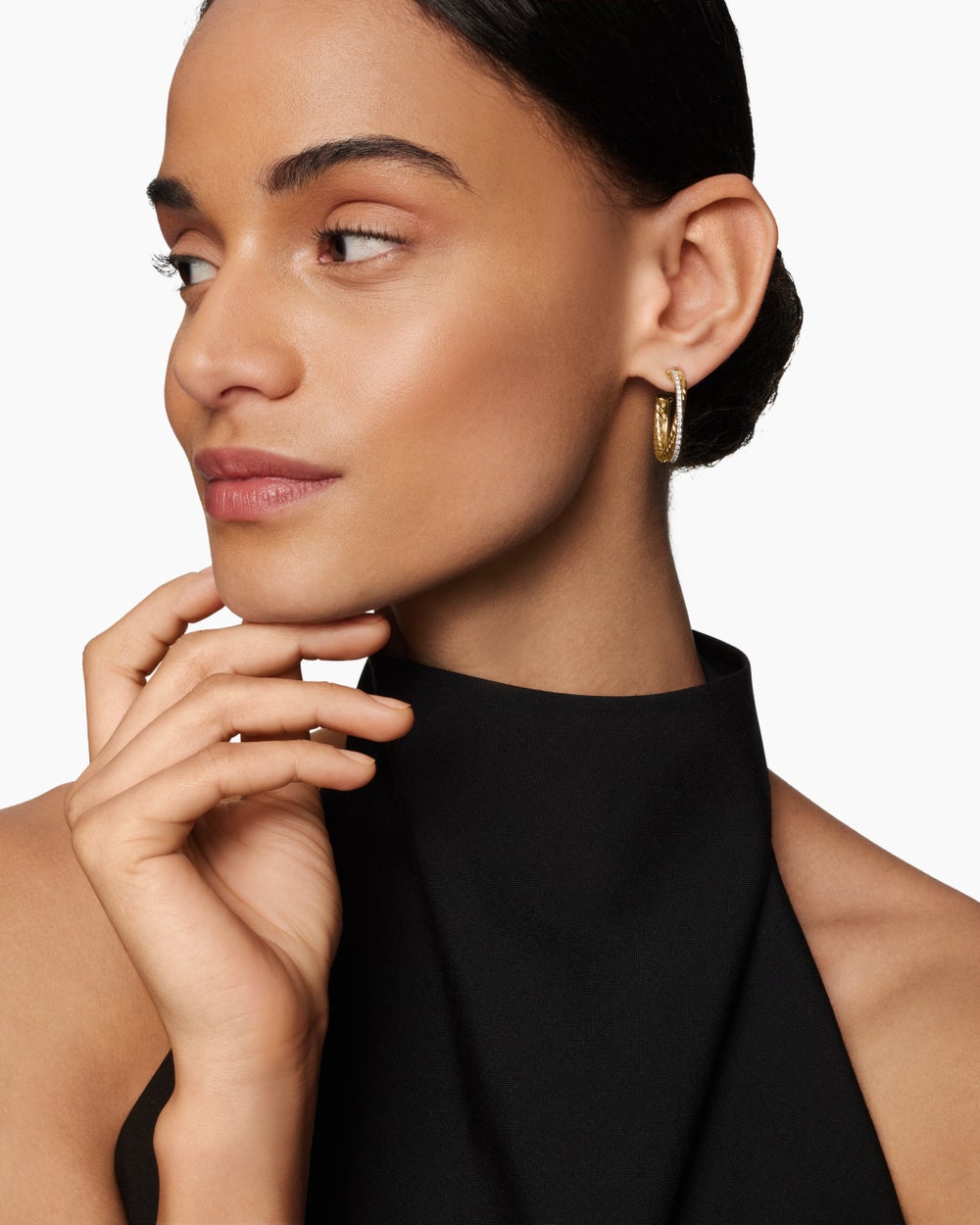 Womens Crossover Hoop Earrings in 18K Yellow Gold with Diamonds, 26.5mm