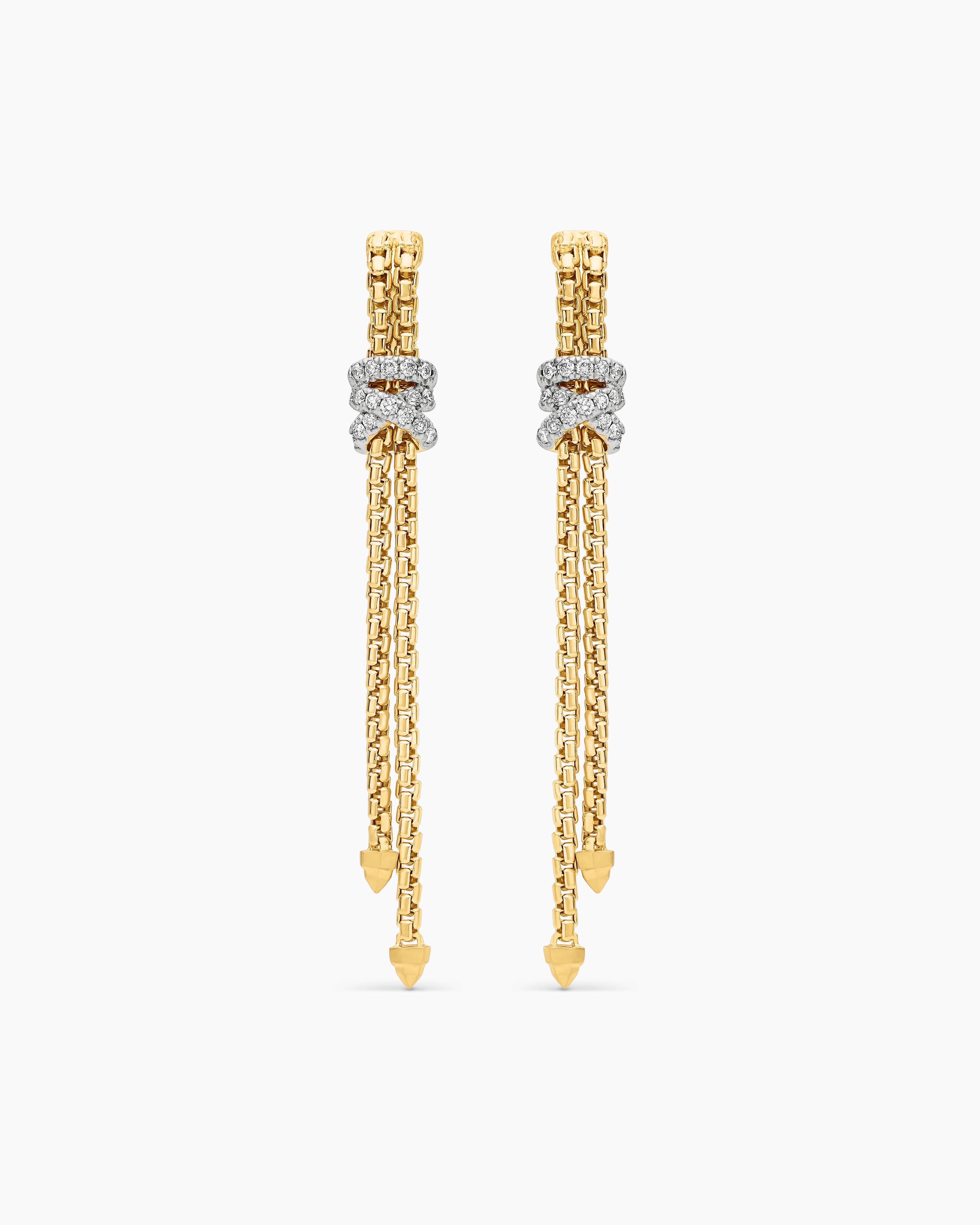 Womens Helena Box Chain Drop Earrings in 18K Yellow Gold with Diamonds, 52.8mm