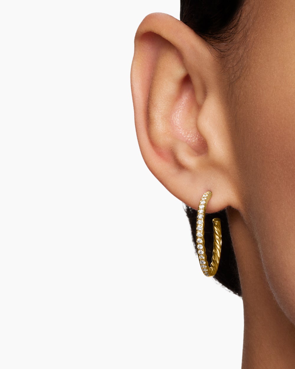 Womens Pavé Hoop Earrings in 18K Yellow Gold with Diamonds, 25.4mm