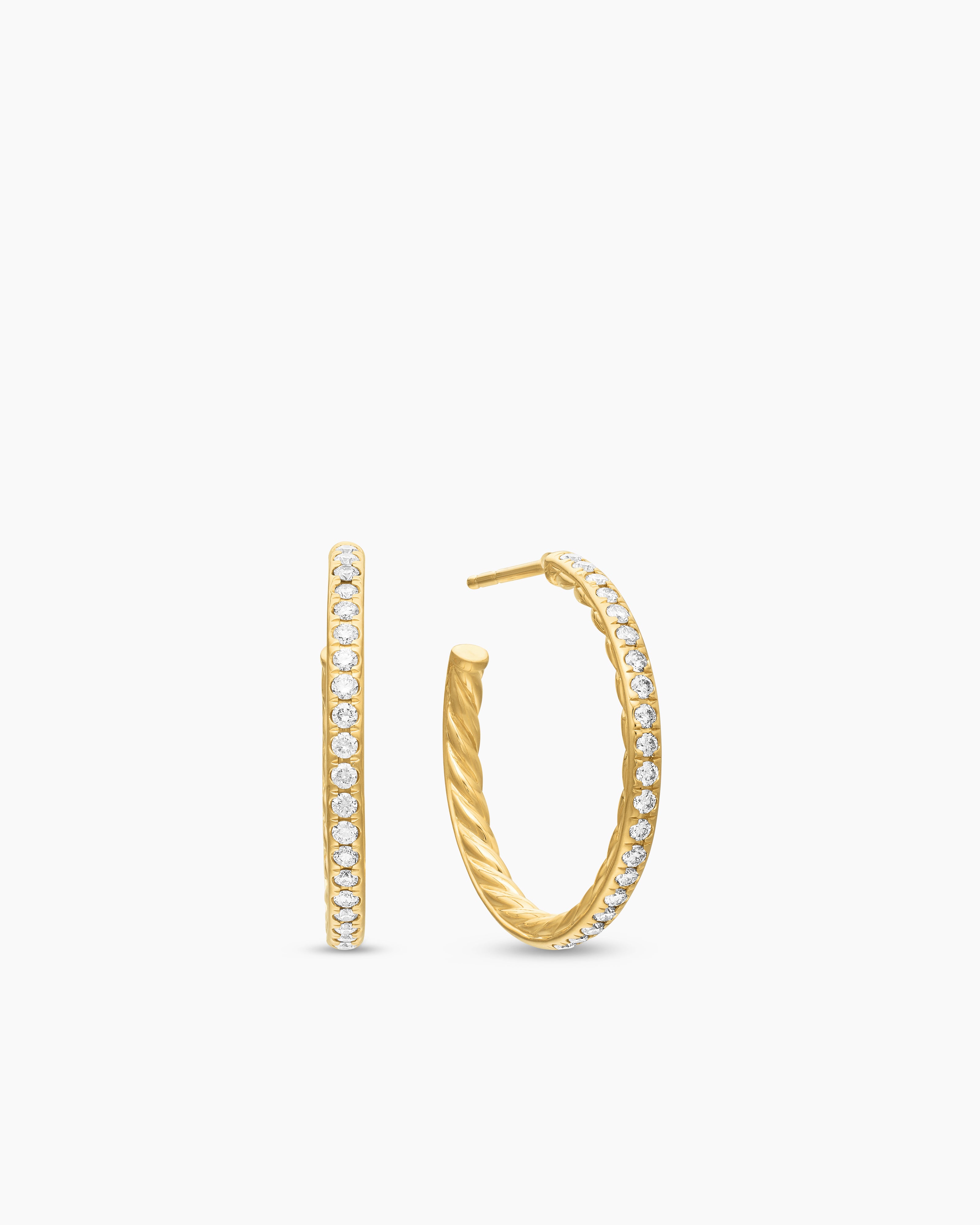 Womens Pav&eacute; Hoop Earrings in 18K Yellow Gold with Diamonds, 25.4mm