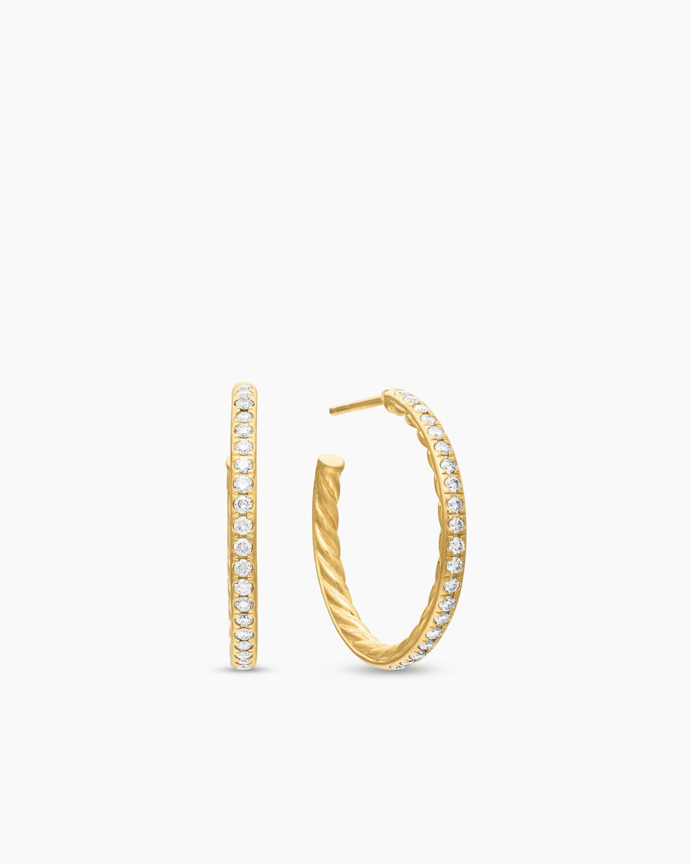 Womens Pavé Hoop Earrings in 18K Yellow Gold with Diamonds, 25.4mm