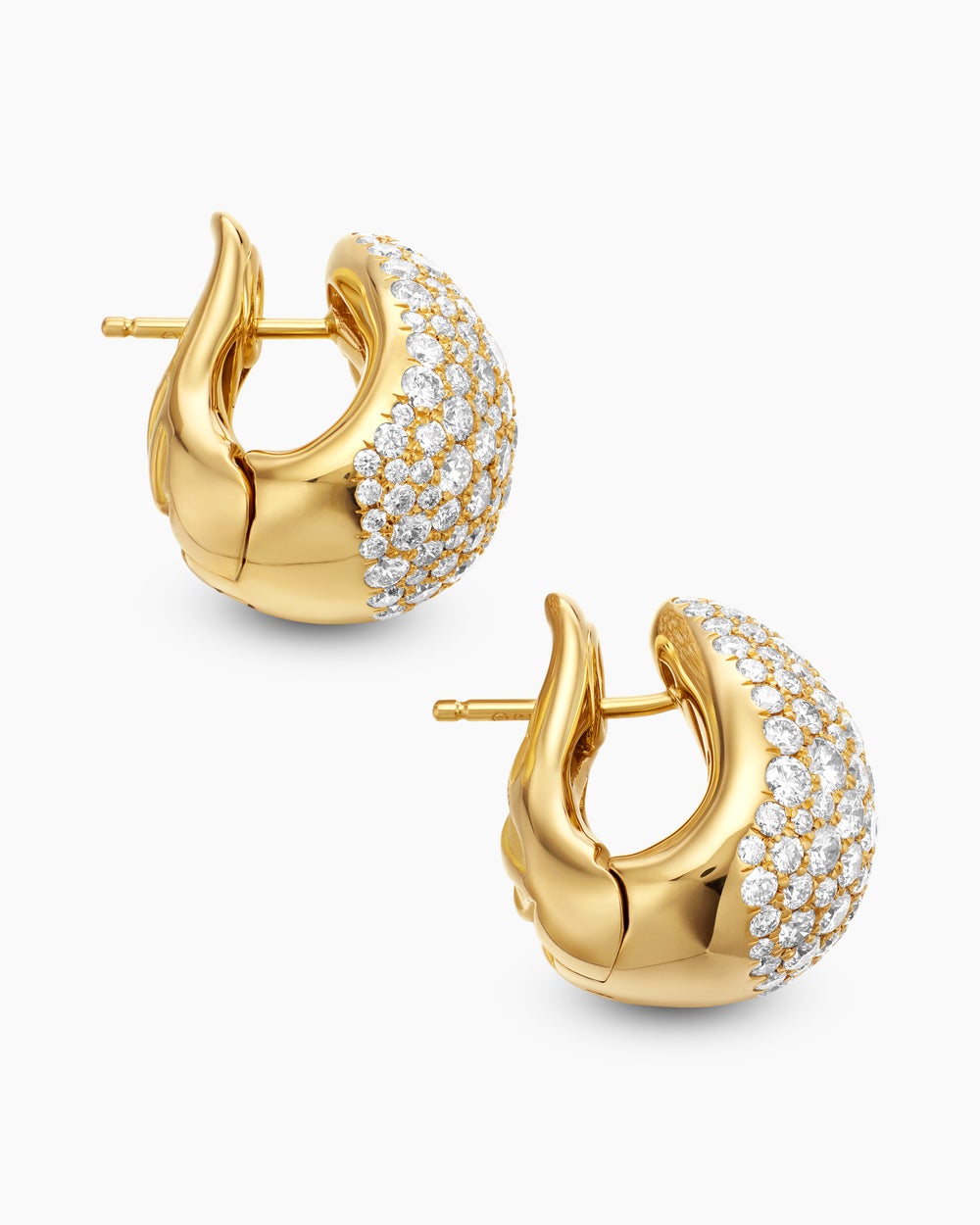 Womens Pear Huggie Hoop Earrings in 18K Yellow Gold with Diamonds, 16mm