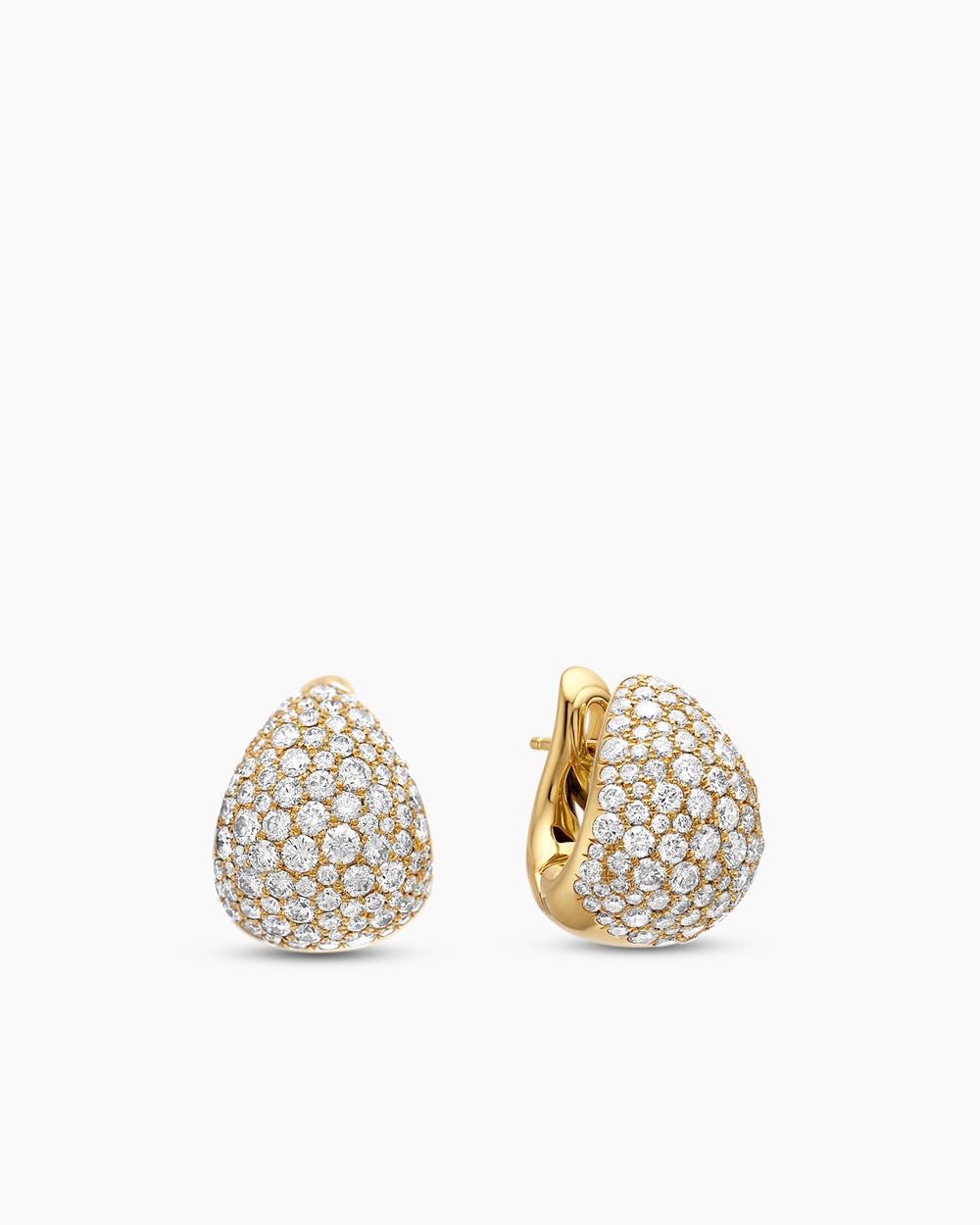 Womens Pear Huggie Hoop Earrings in 18K Yellow Gold with Diamonds, 16mm