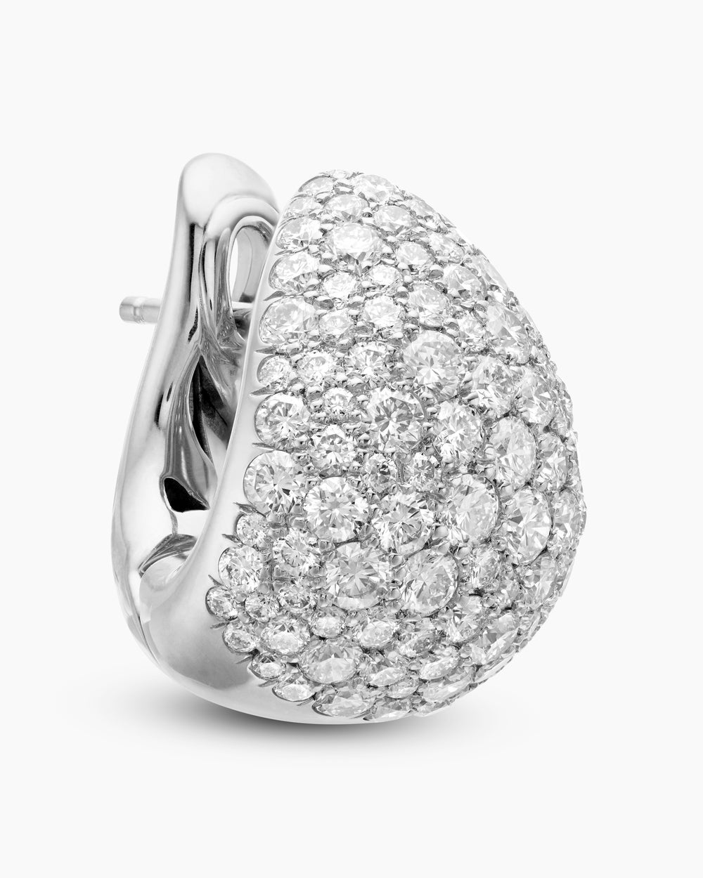 Womens Pear Huggie Hoop Earrings in 18K White Gold with Diamonds, 16mm