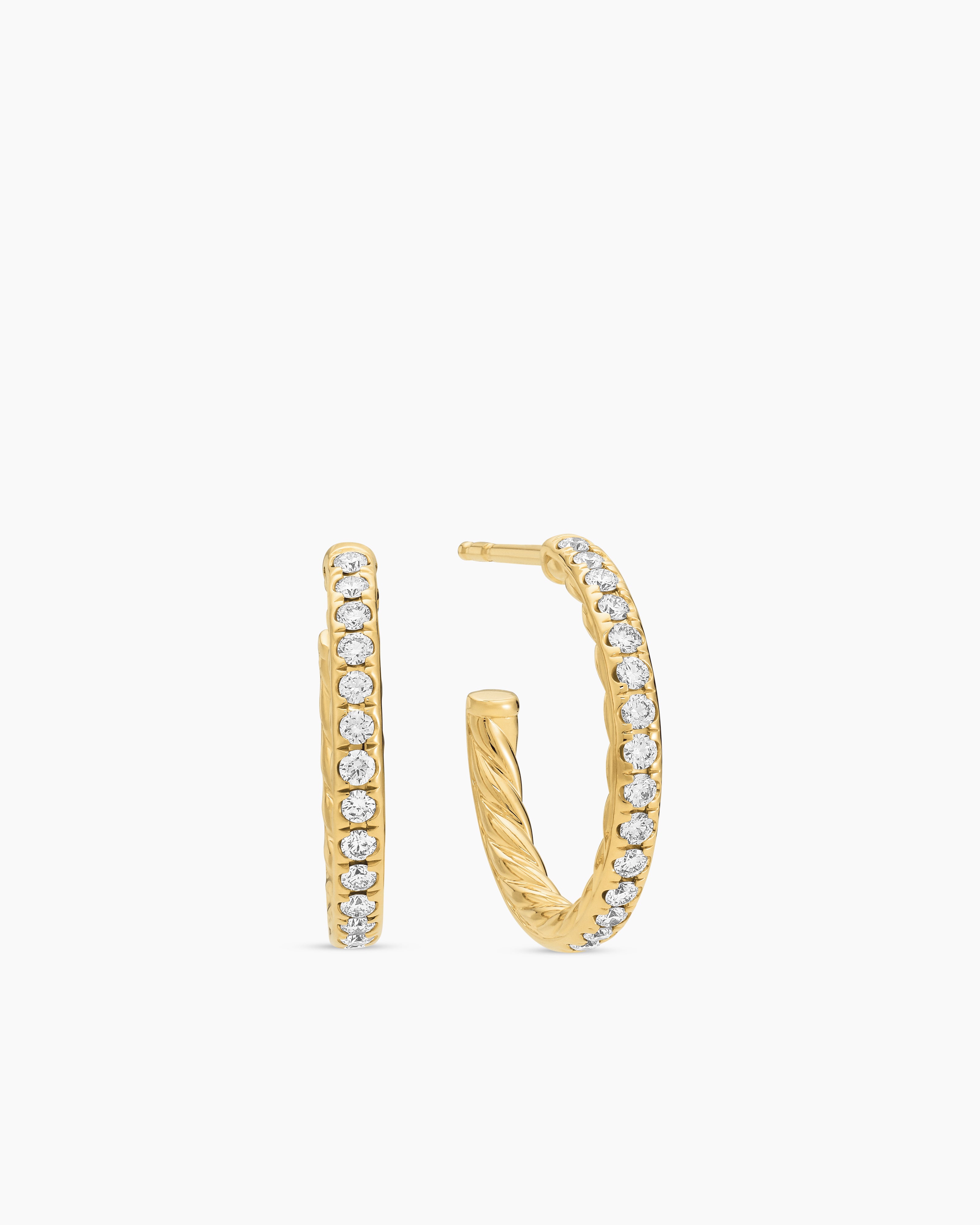 Womens Pav&eacute; Hoop Earrings in 18K Yellow Gold with Diamonds, 19mm