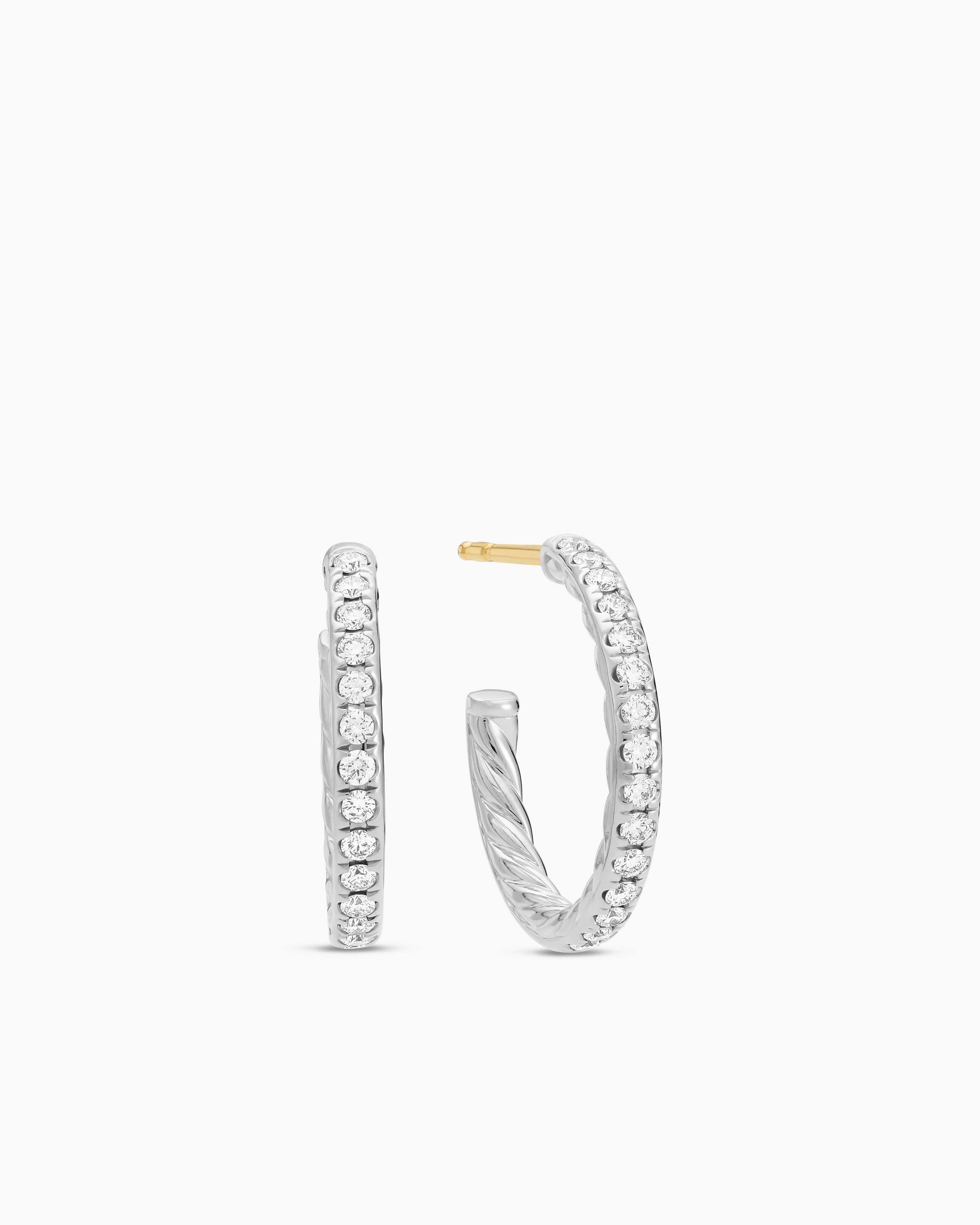 Womens Pav&eacute; Hoop Earrings in Sterling Silver with Diamonds, 19mm