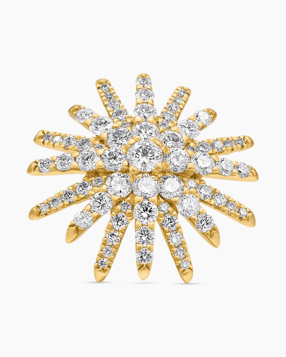 Womens Starburst Stud Earrings in 18K Yellow Gold with Diamonds, 19mm