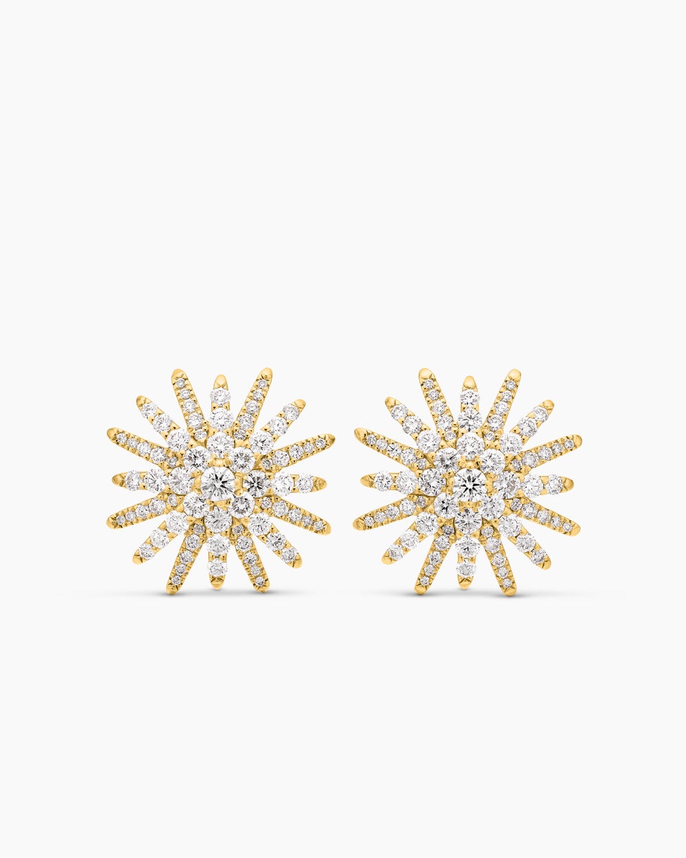 Womens Starburst Stud Earrings in 18K Yellow Gold with Diamonds, 19mm