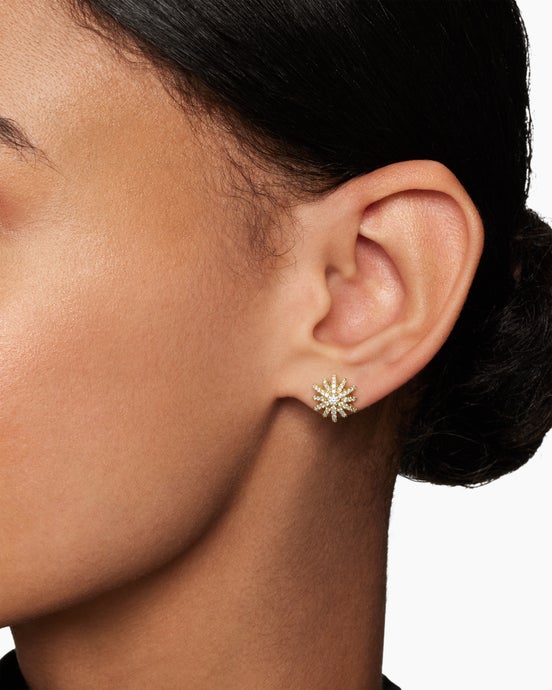 Starburst Stud Earrings in 18K Yellow Gold with Diamonds, 11.7mm