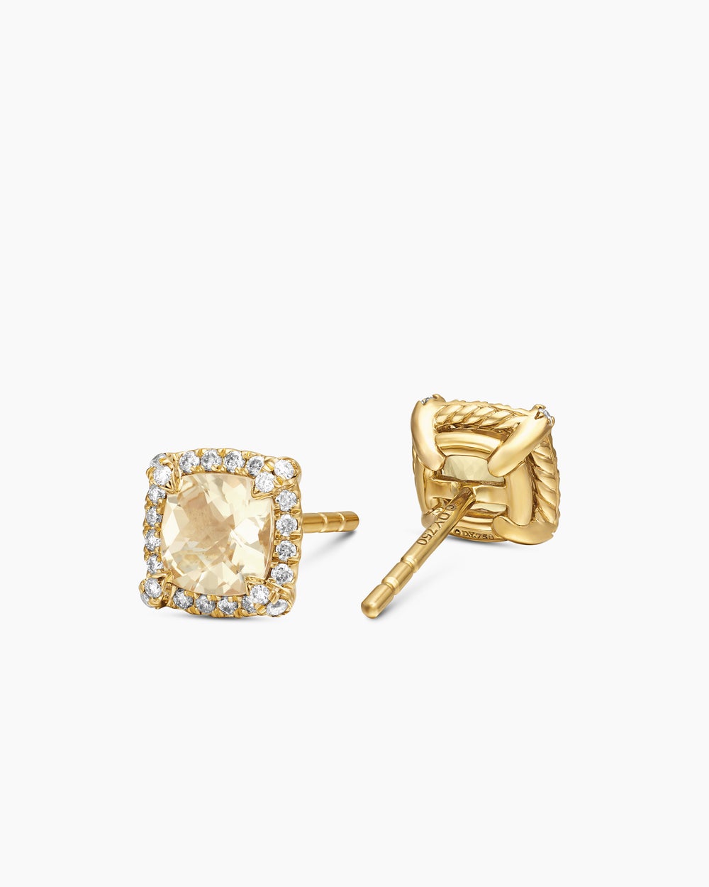 Clous d’oreilles à chaton et à pavé Petite Chatelaine® en or jaune 18 carats avec citrine champagne et diamants, 5 mm femmes