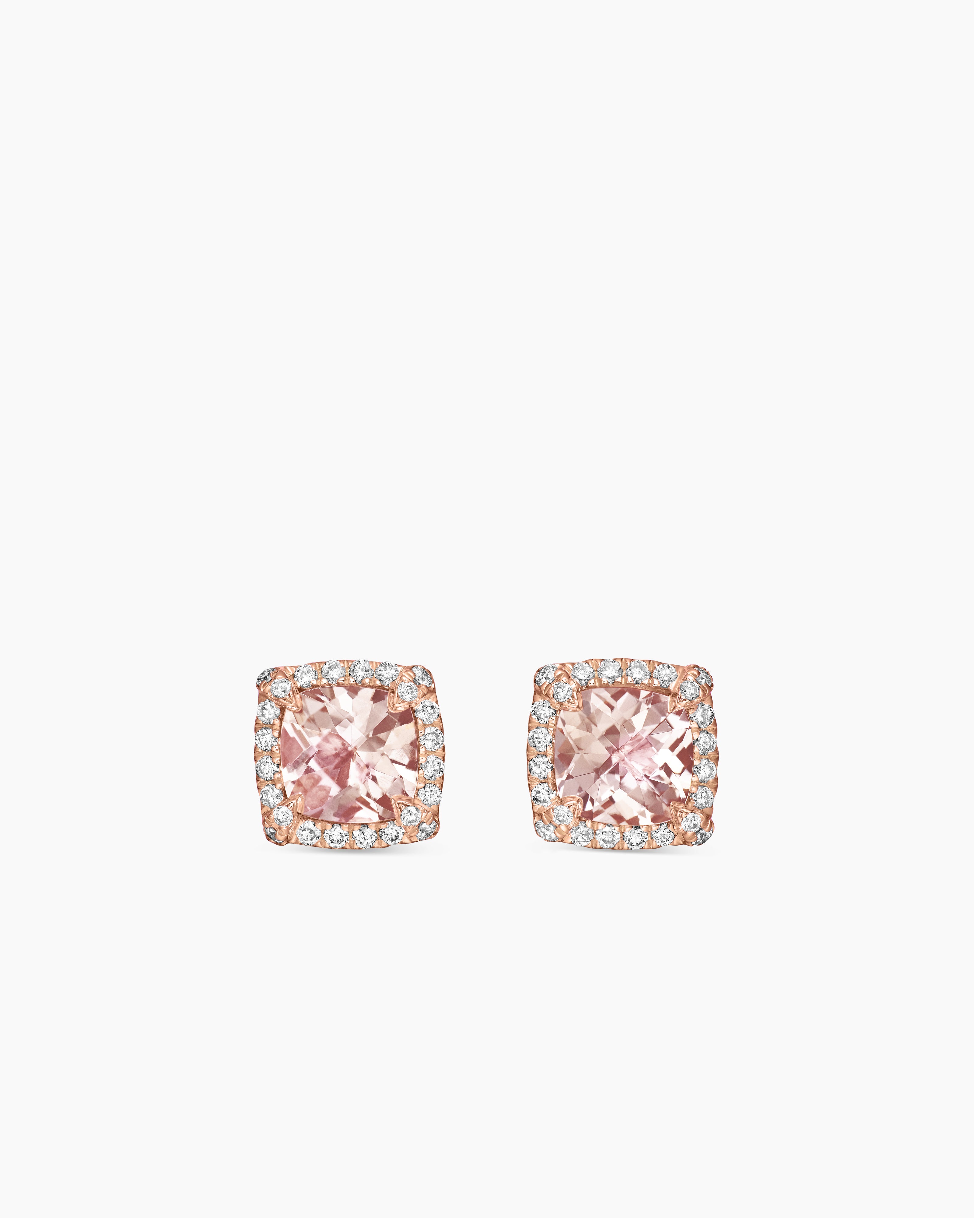 Womens Petite Chatelaine&reg; Pav&eacute; Bezel Stud Earrings in 18K Rose Gold with Morganite and Diamonds, 5mm