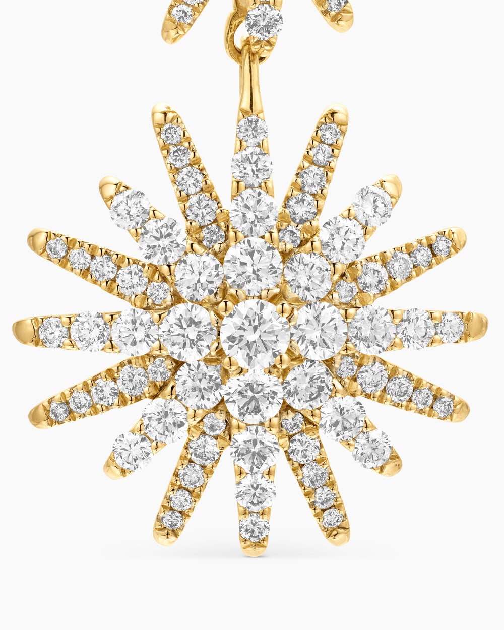 Womens Starburst Triple Drop Earrings in 18K Yellow Gold with Diamonds, 51mm