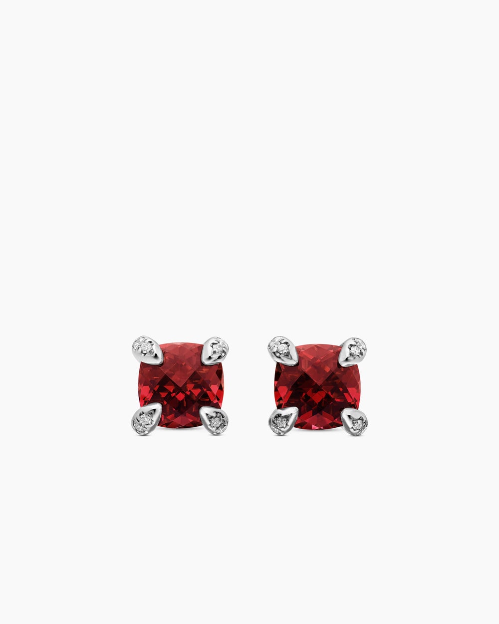 Womens Petite Chatelaine® Stud Earrings in Sterling Silver with Rhodolite Garnet and Diamonds, 6mm