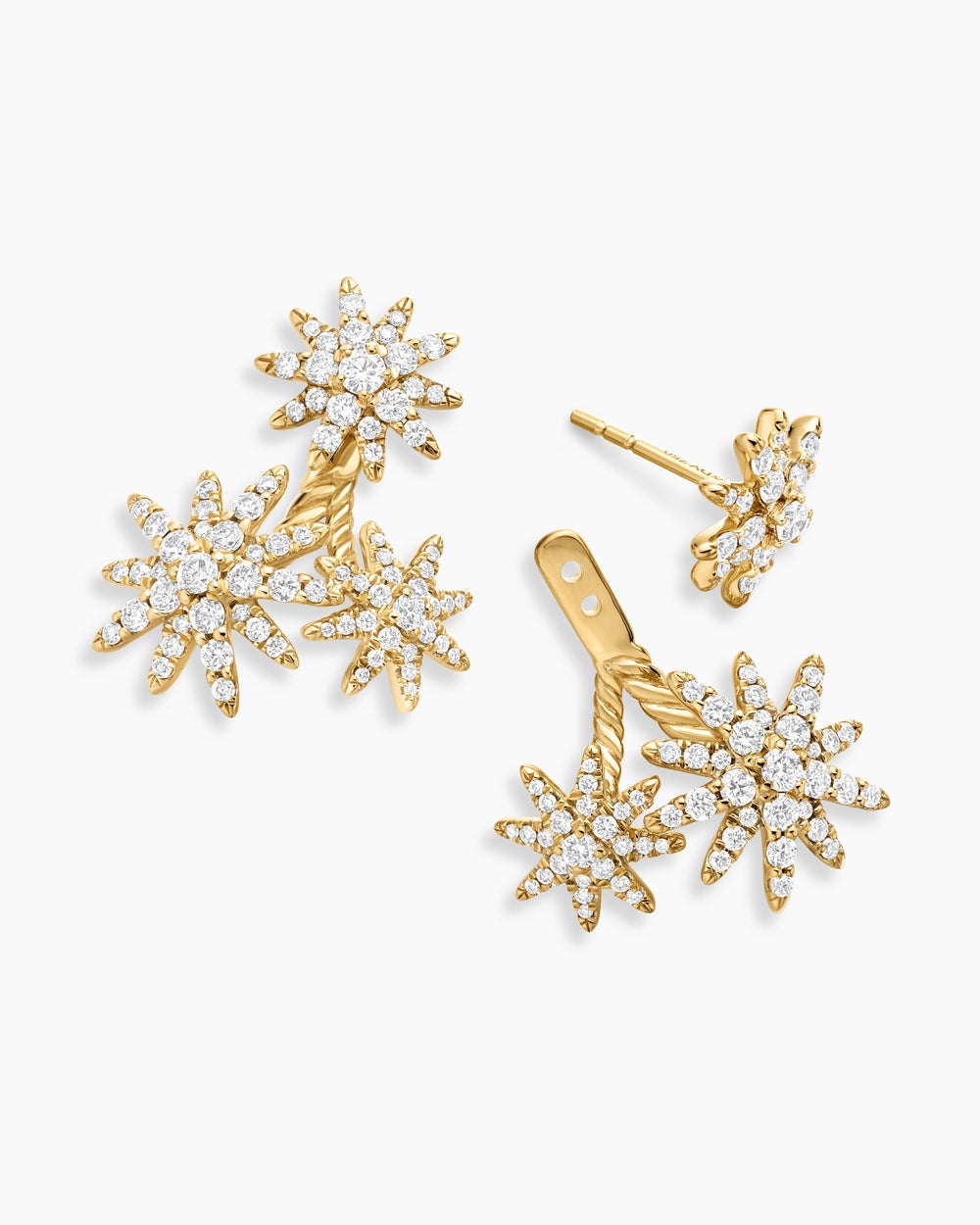 Womens Starburst Cluster Drop Earrings in 18K Yellow Gold with Diamonds, 23.7mm