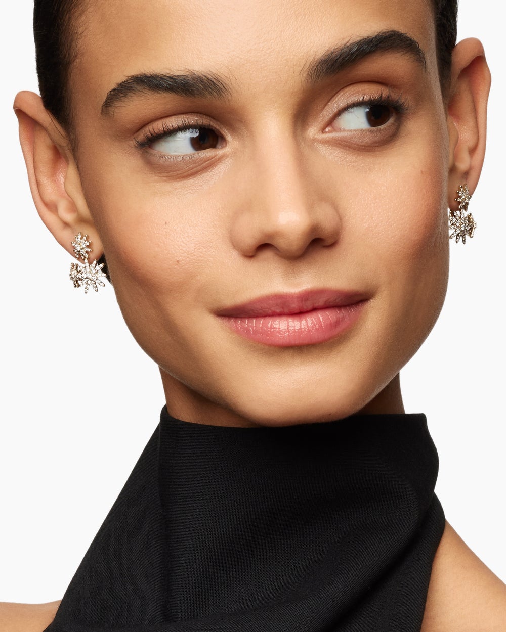 Womens Starburst Cluster Drop Earrings in 18K Yellow Gold with Diamonds, 23.7mm