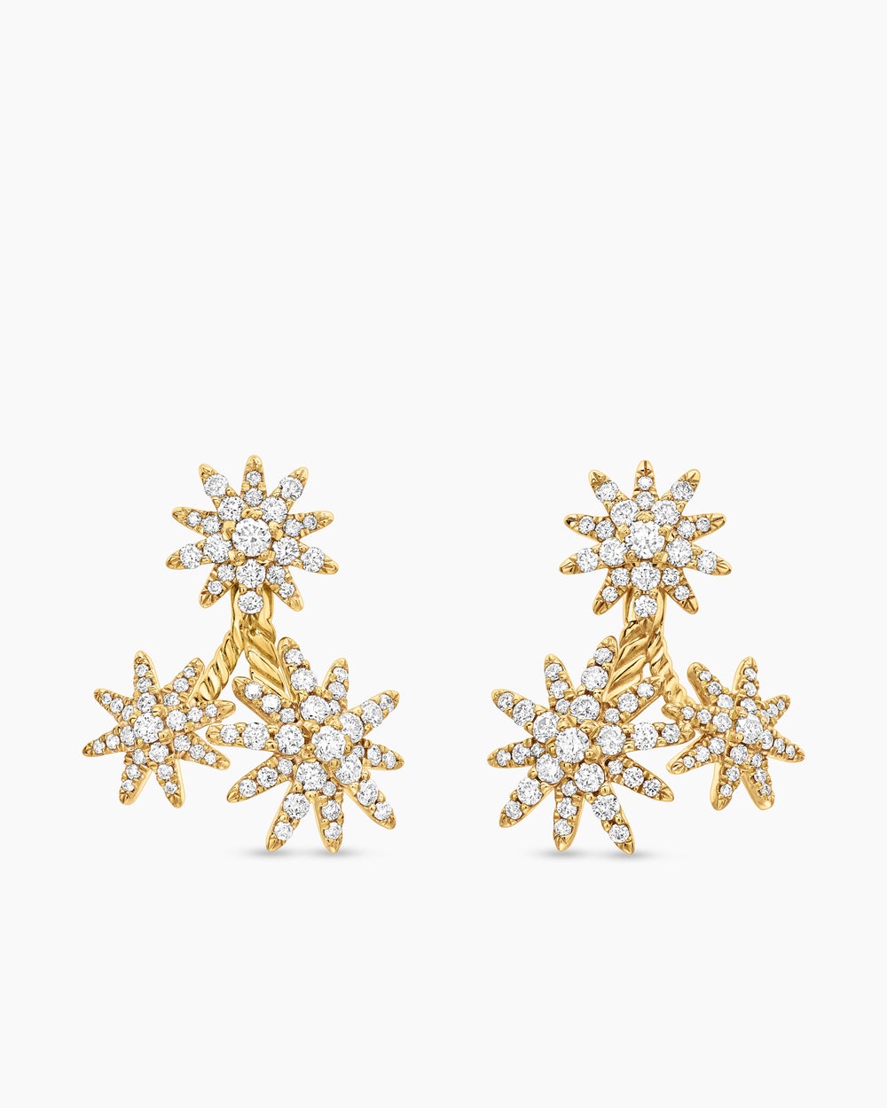 Womens Starburst Cluster Drop Earrings in 18K Yellow Gold with Diamonds, 23.7mm