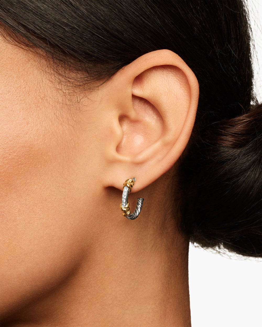 Womens Petite Helena Wrap Hoop Earrings in Sterling Silver with 18K Yellow Gold and Diamonds, 18mm