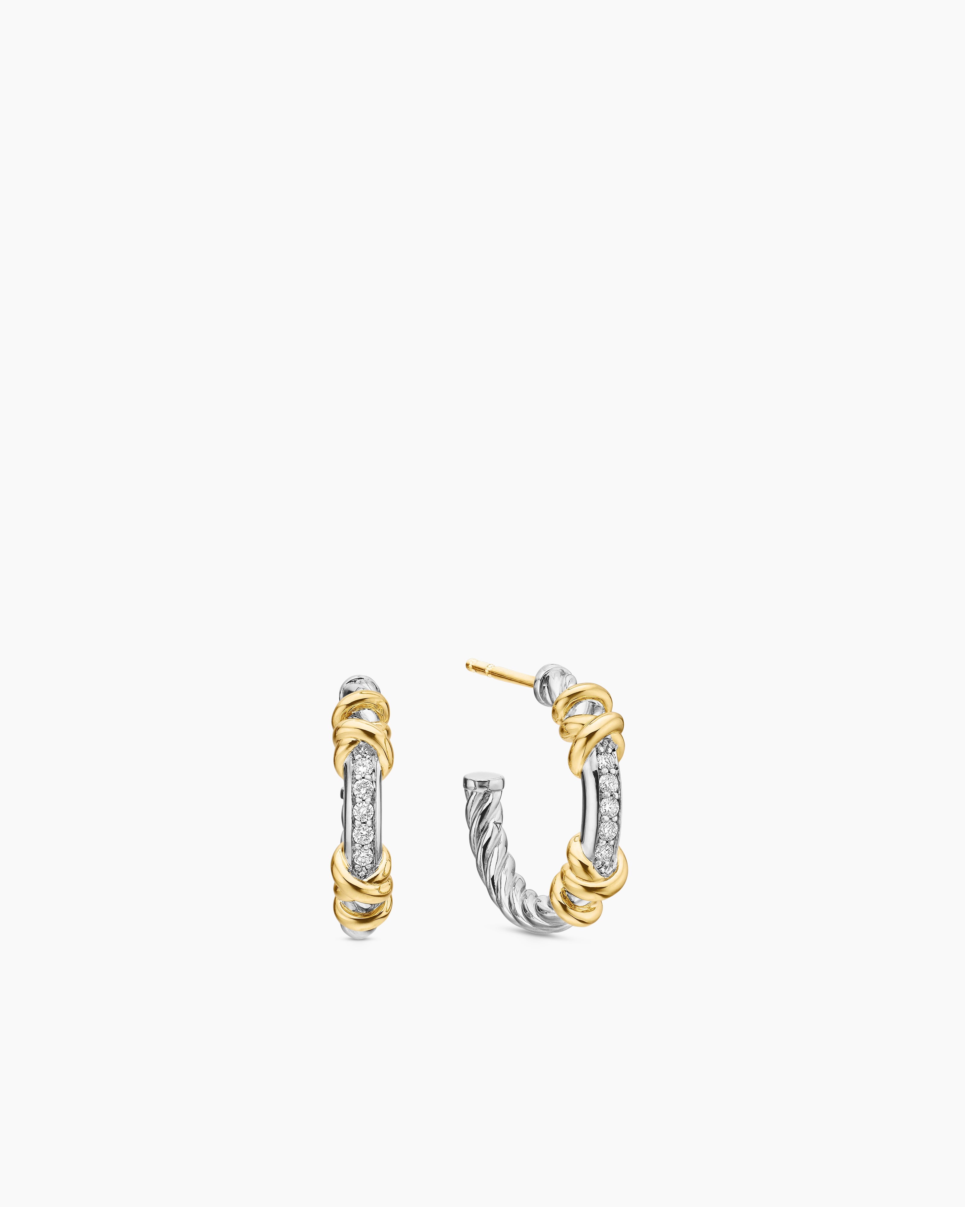 Womens Petite Helena Wrap Hoop Earrings in Sterling Silver with 18K Yellow Gold and Diamonds, 18mm