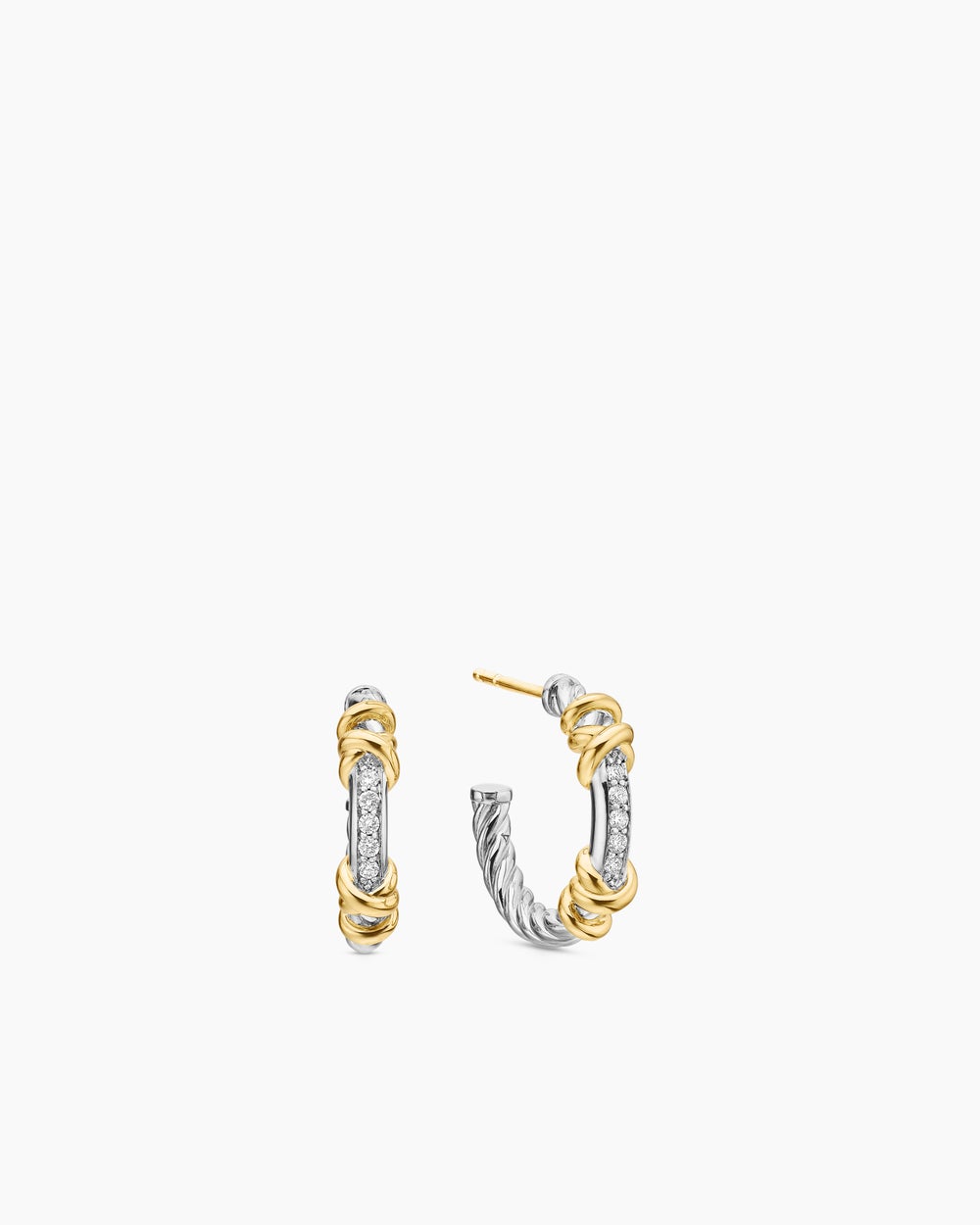 Womens Petite Helena Wrap Hoop Earrings in Sterling Silver with 18K Yellow Gold and Diamonds, 18mm